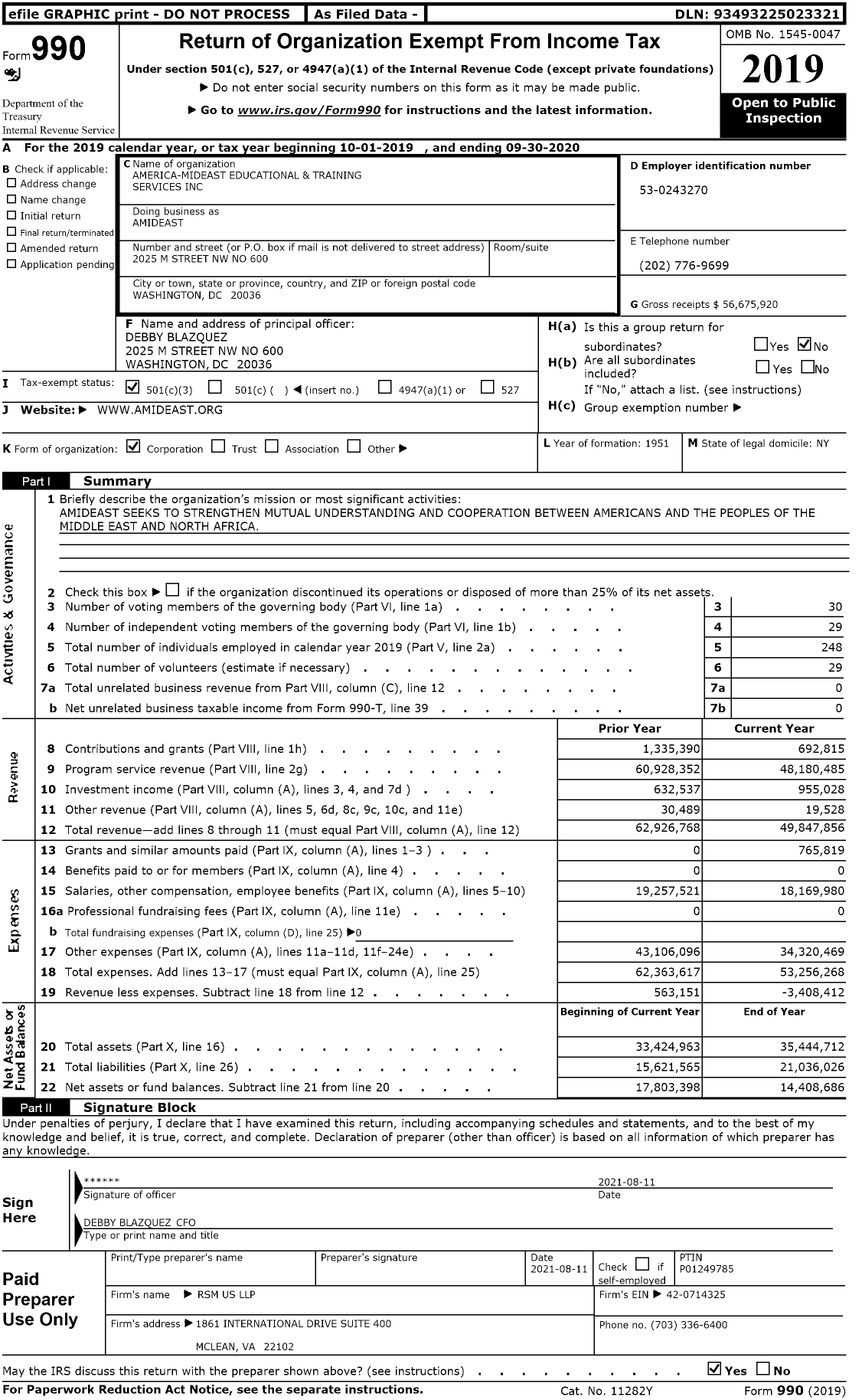 Image of first page of 2019 Form 990 for Amideast (AMIDEAST)