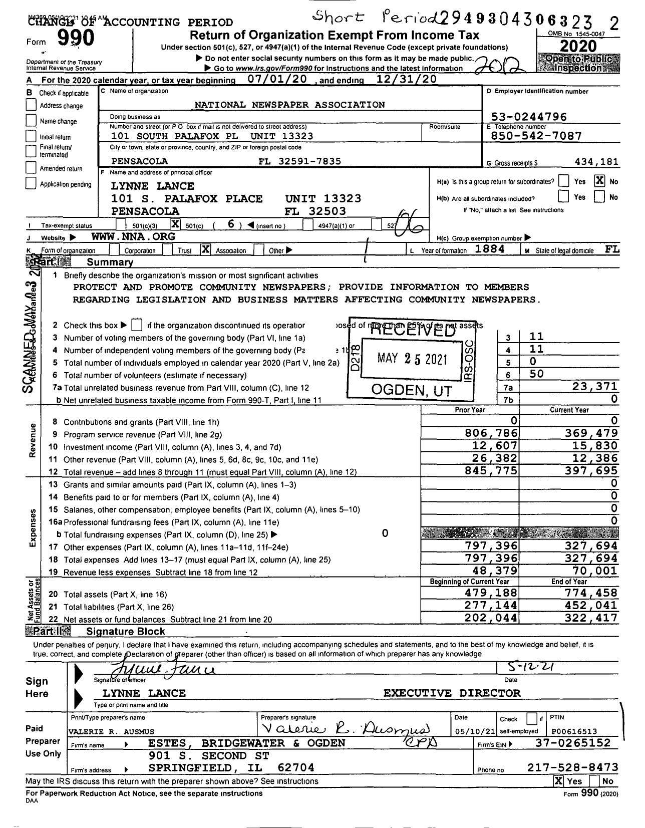 Image of first page of 2020 Form 990O for National Newspaper Association (NNA)