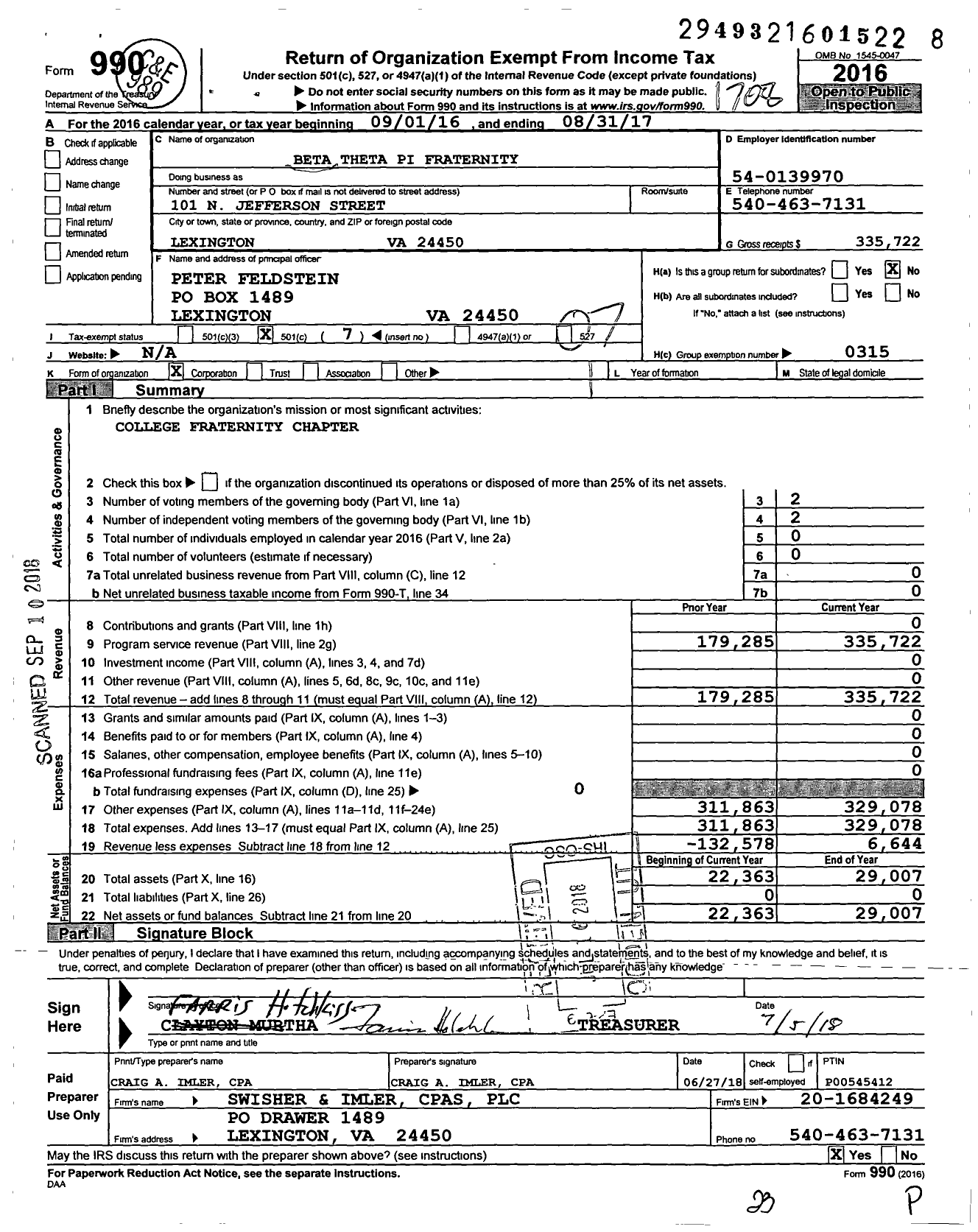 Image of first page of 2016 Form 990O for Beta Theta Pi Fraternity - 123 Alpha Rho Chapter