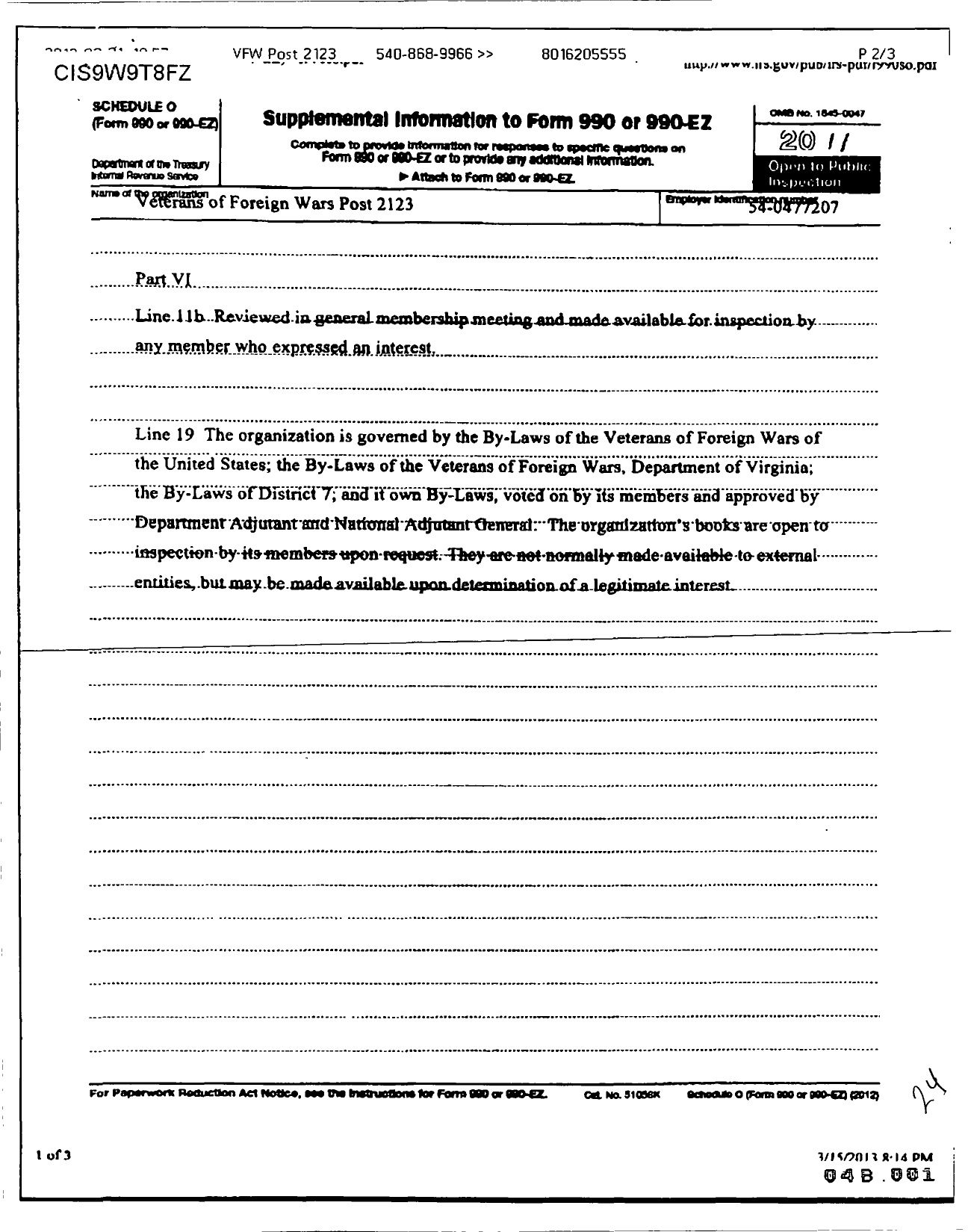 Image of first page of 2011 Form 990OR for VFW Virginia - 2123 Winchester