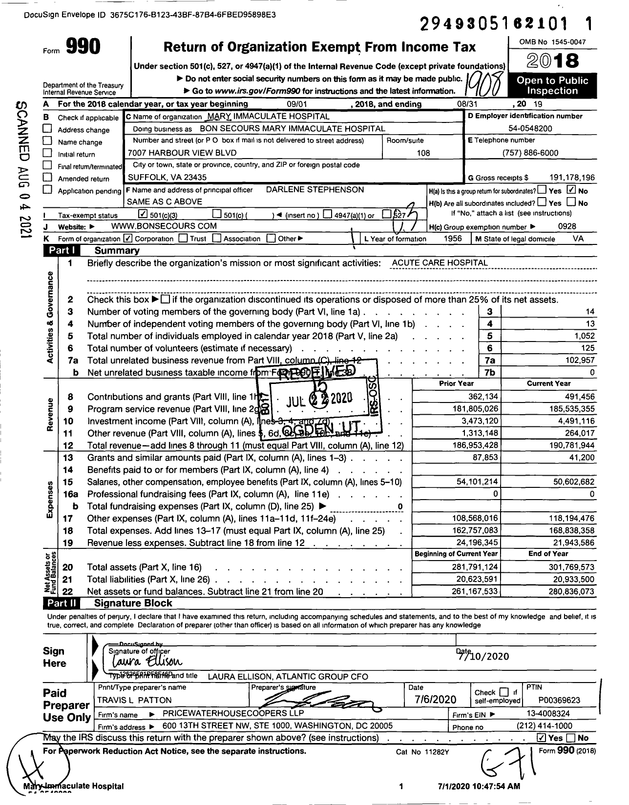 Image of first page of 2018 Form 990 for Mary Immaculate Hospital