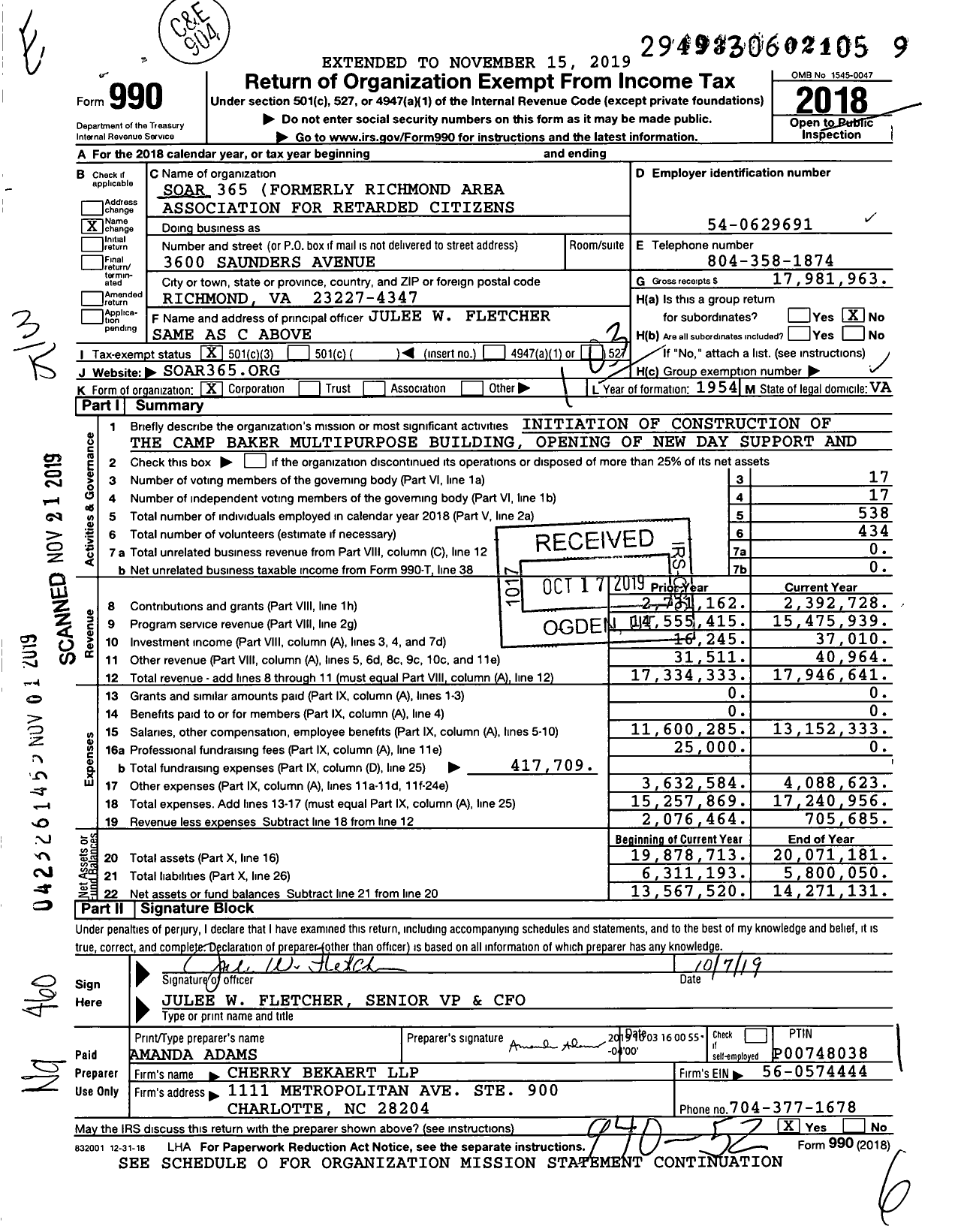 Image of first page of 2018 Form 990 for Soar 365