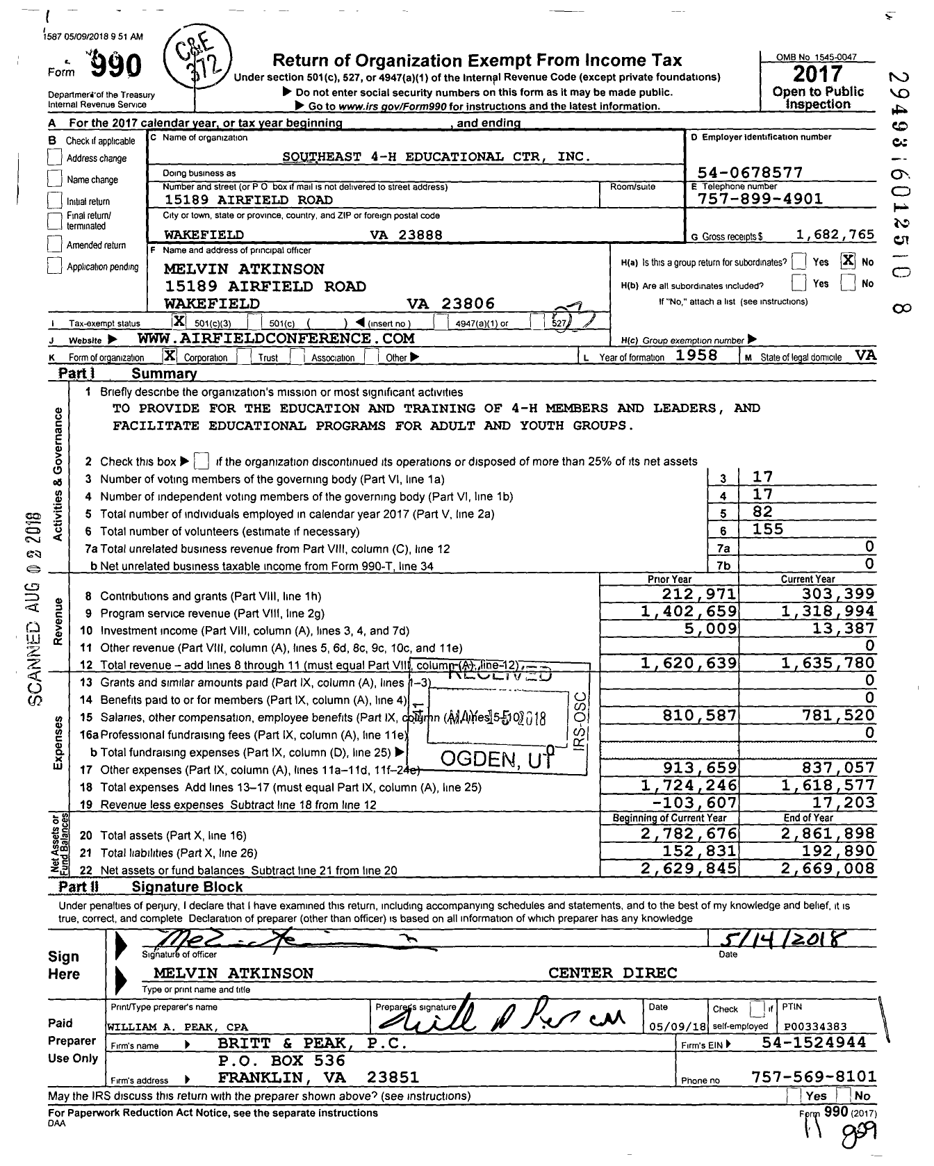 Image of first page of 2017 Form 990 for Airfield Conference Center