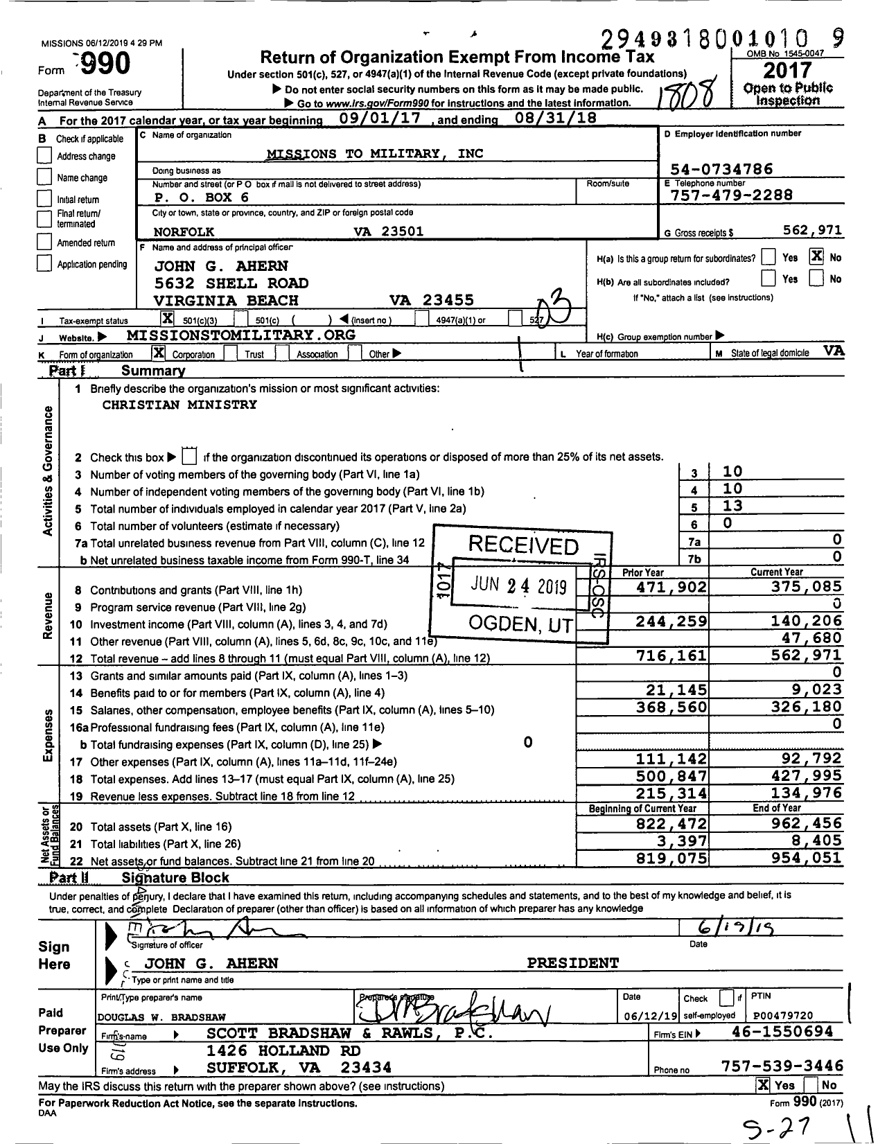 Image of first page of 2017 Form 990 for Missions To Military