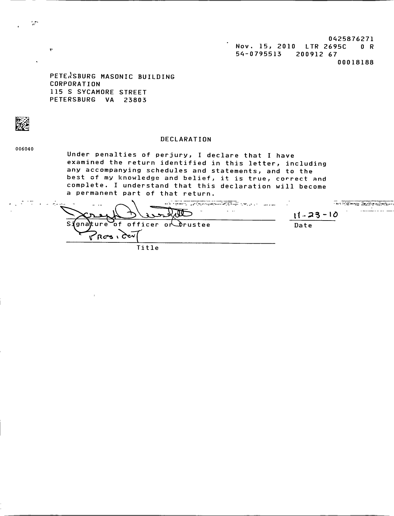 Image of first page of 2009 Form 990EOR for Petersburg Masonic Building Corporation