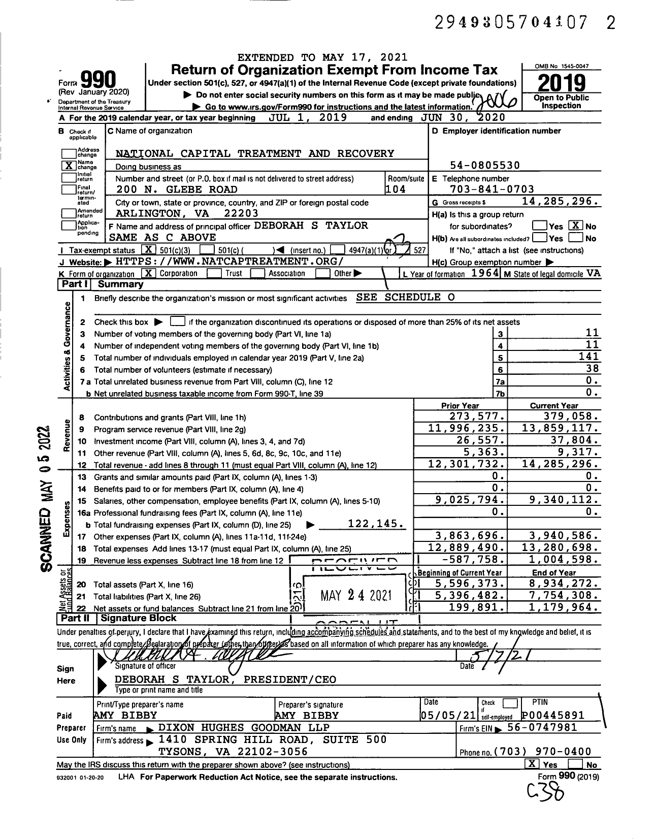 Image of first page of 2019 Form 990 for National Capital Treatment and Recovery