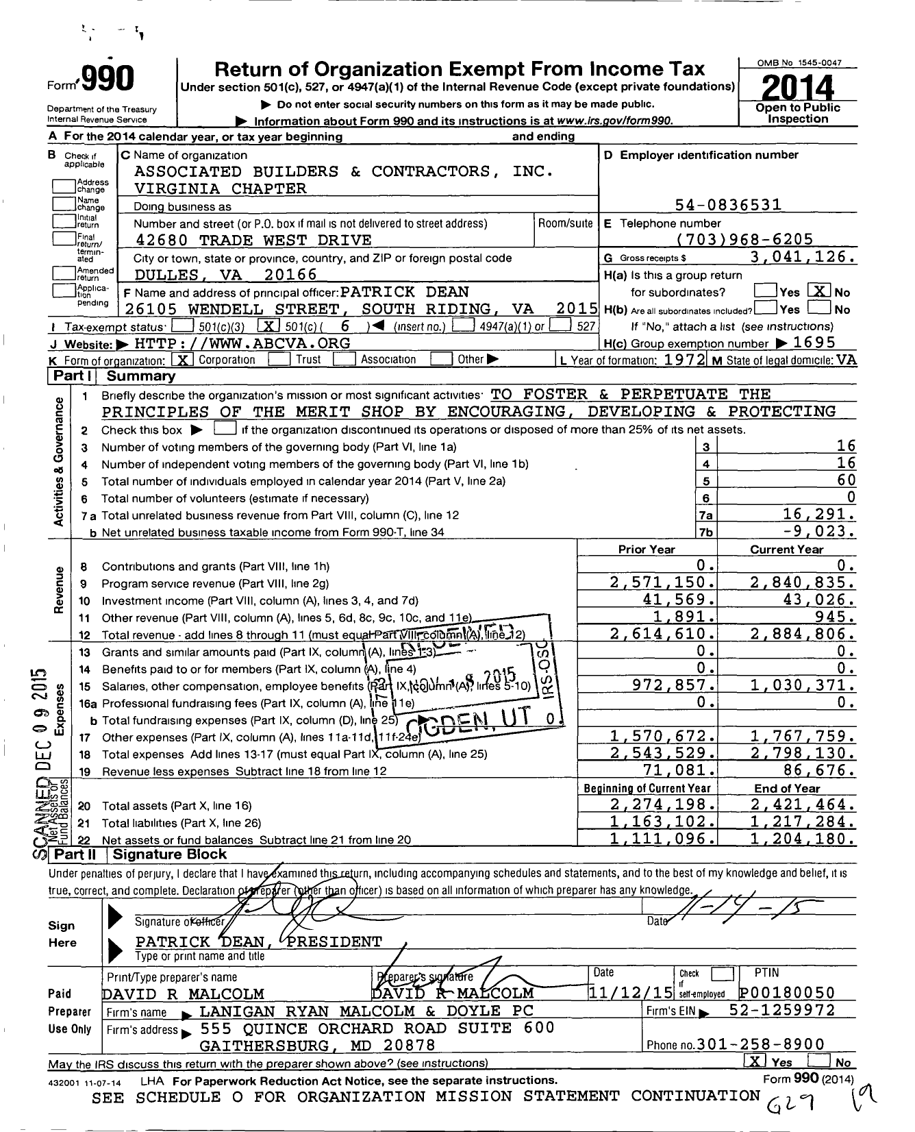 Image of first page of 2014 Form 990O for Associated Builders and Contractors - Virginia Chapter