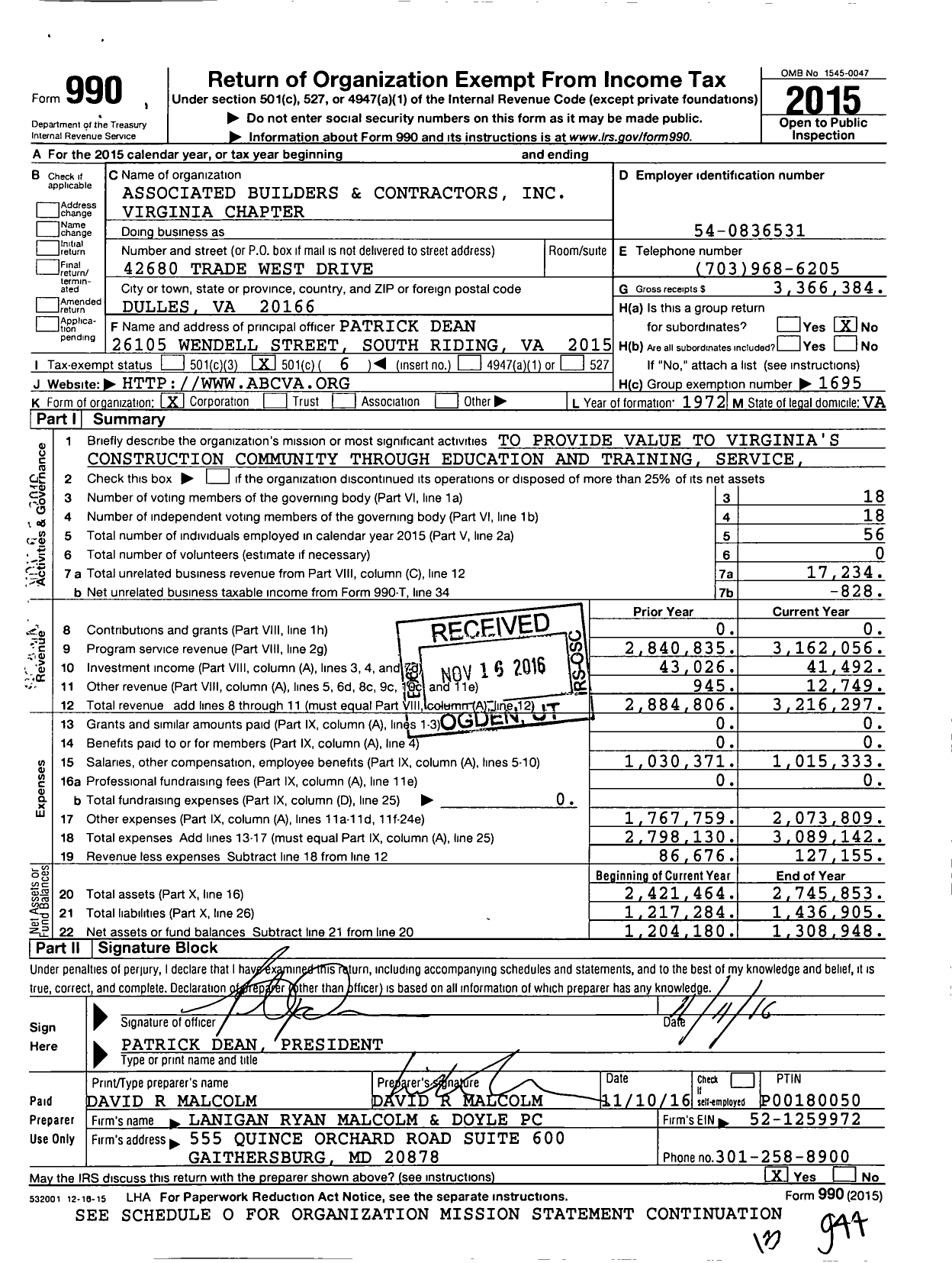 Image of first page of 2015 Form 990O for Associated Builders and Contractors - Virginia Chapter