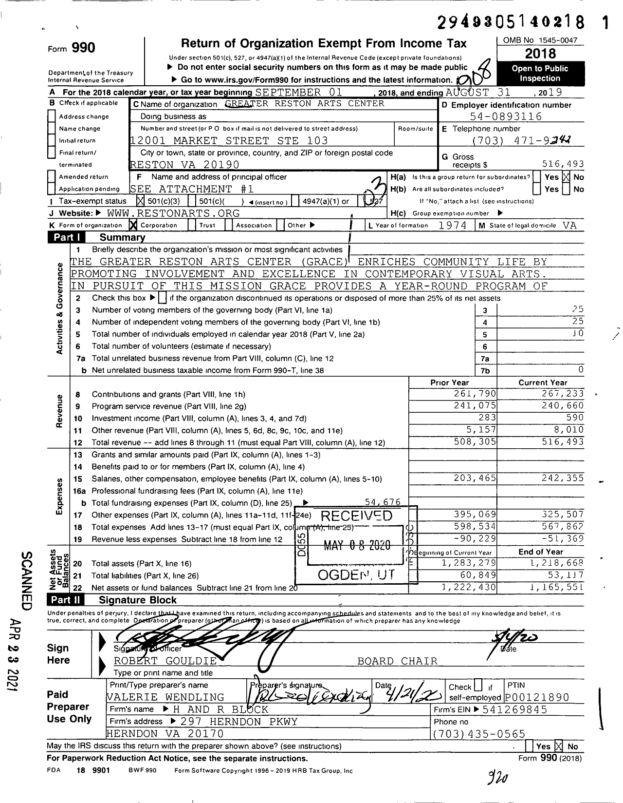 Image of first page of 2018 Form 990 for Tephra Institute of Contemporary Art