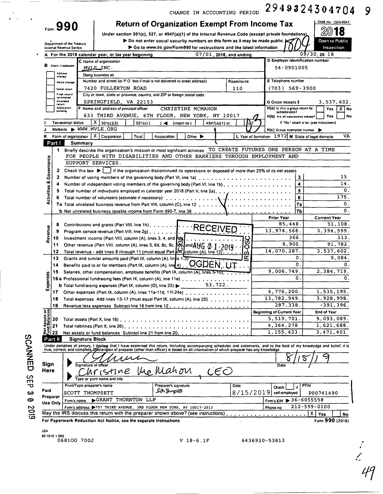 Image of first page of 2017 Form 990 for Mvle