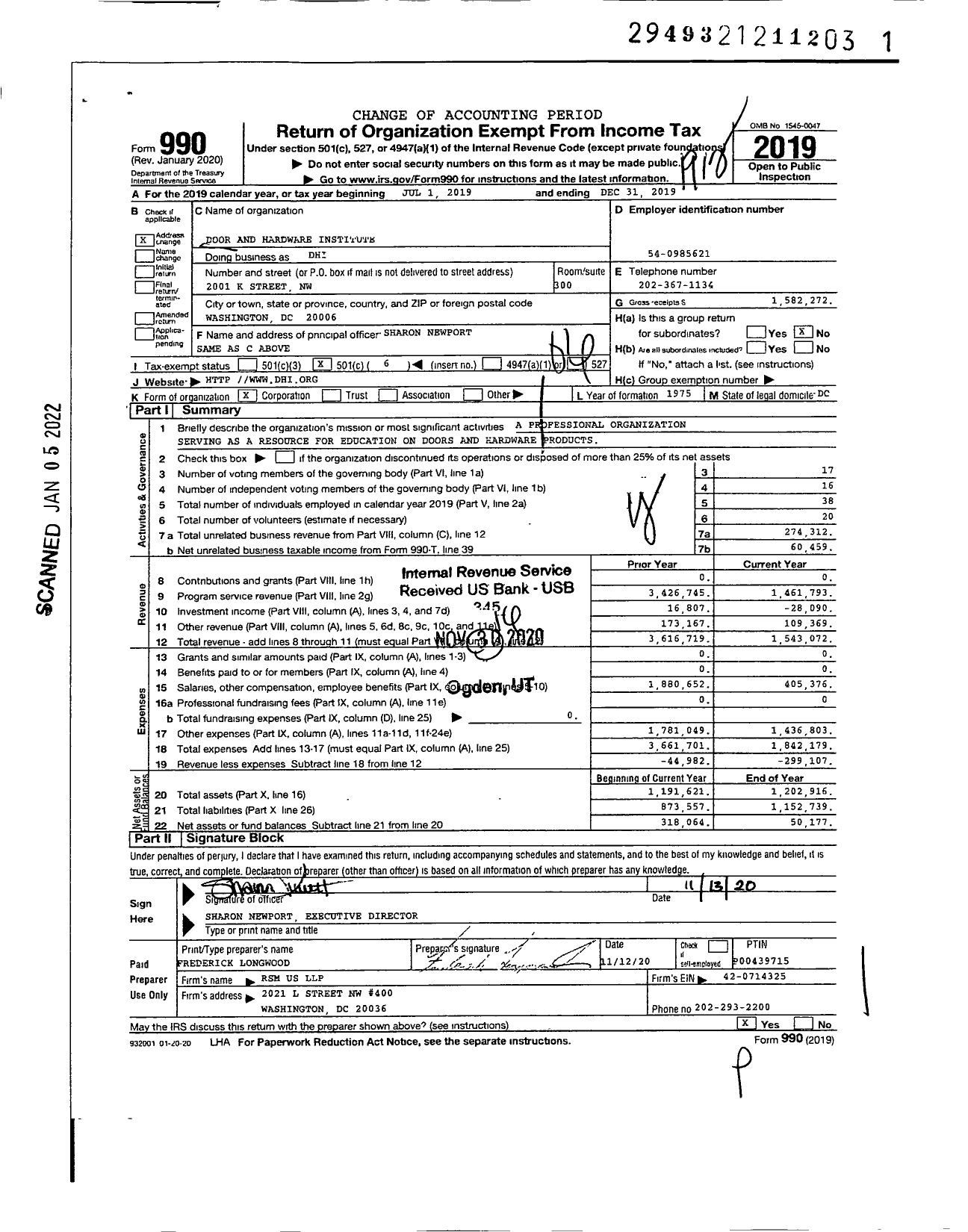 Image of first page of 2019 Form 990O for Door and Hardware Institute (DHI)