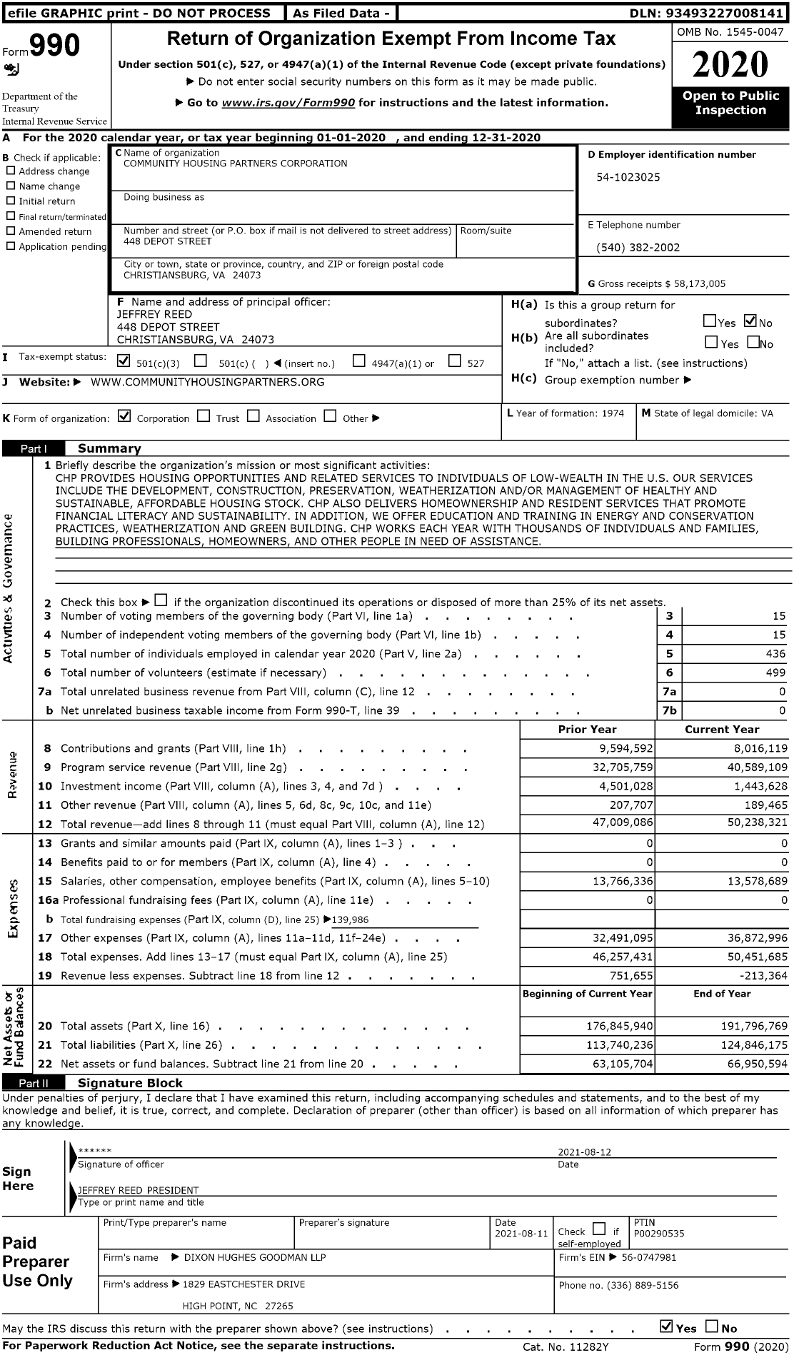 Image of first page of 2020 Form 990 for Community Housing Partners (CHP)