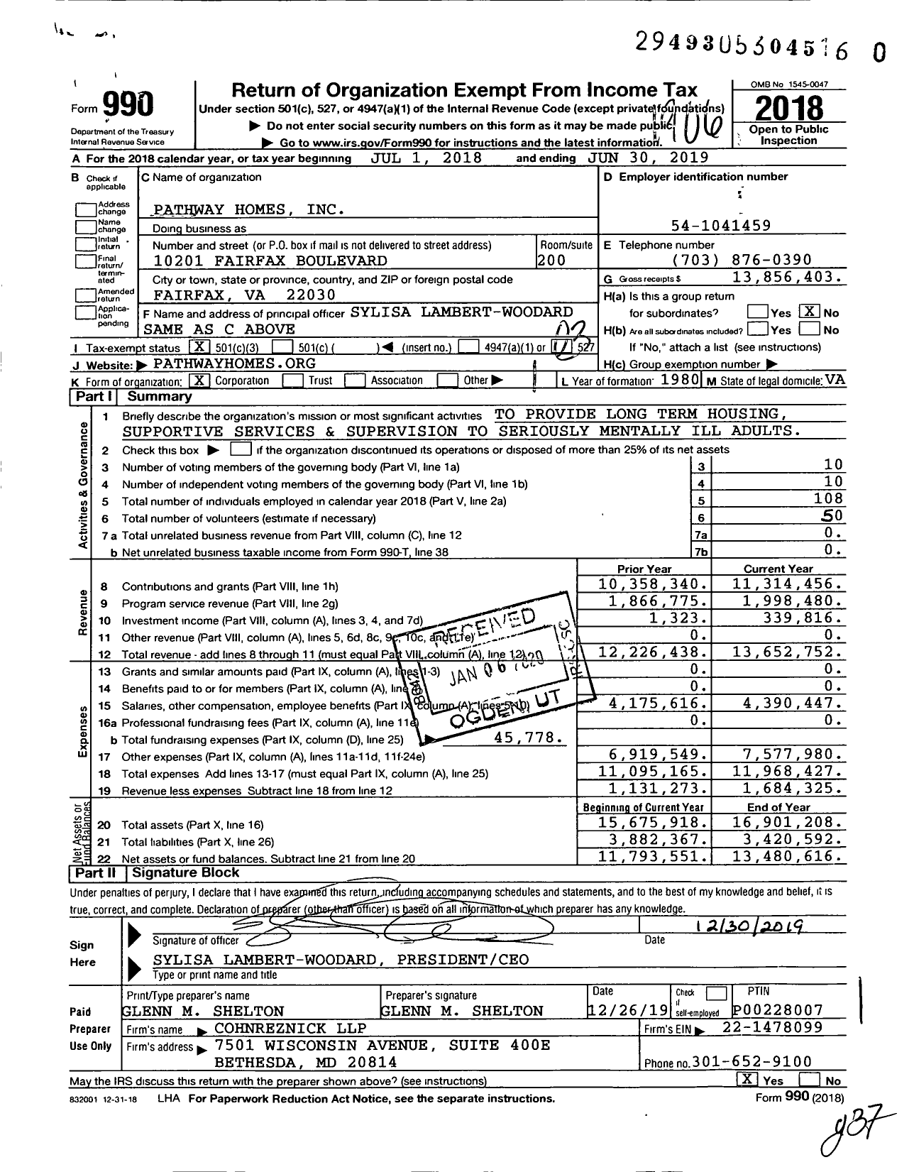 Image of first page of 2018 Form 990 for Pathway Homes