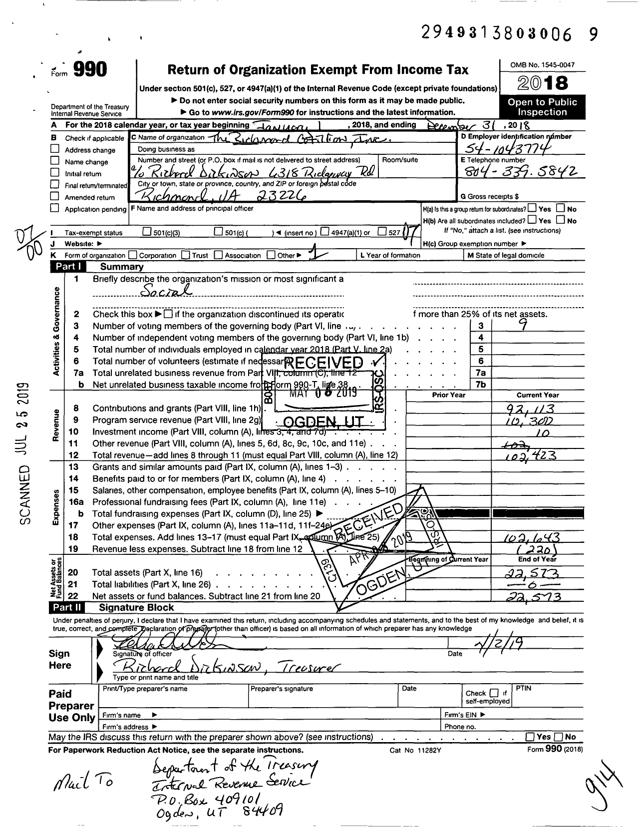 Image of first page of 2018 Form 990O for The Richmond Cotillion