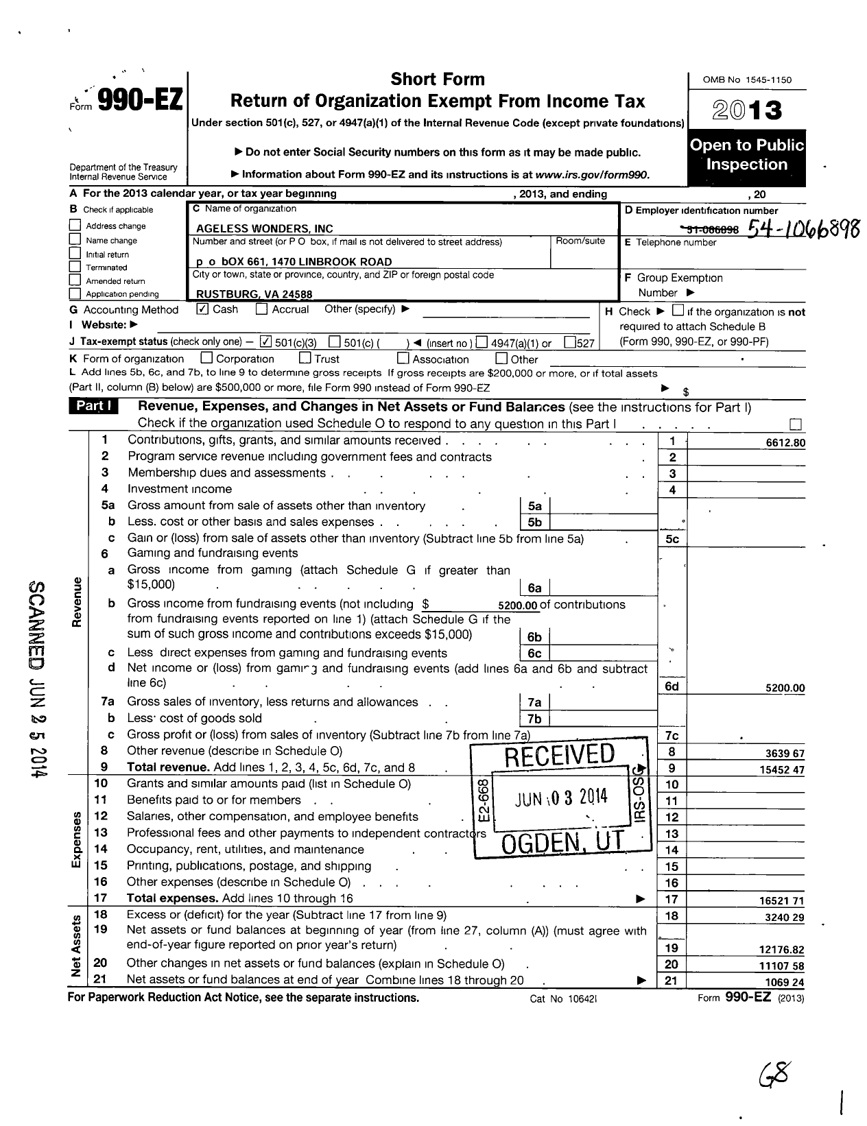 Image of first page of 2013 Form 990EZ for Ageless Wonders