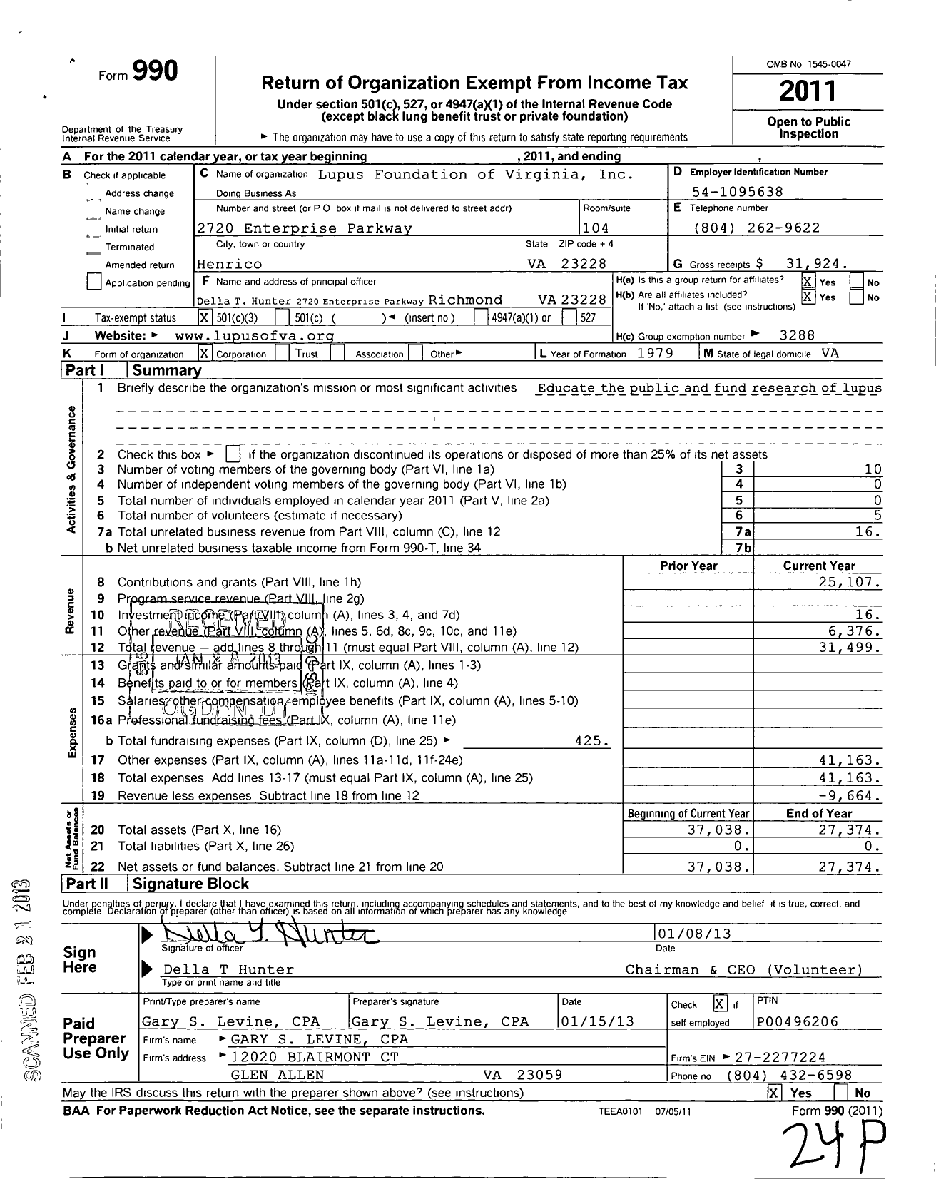 Image of first page of 2011 Form 990 for Lupus Foundation of Virginia