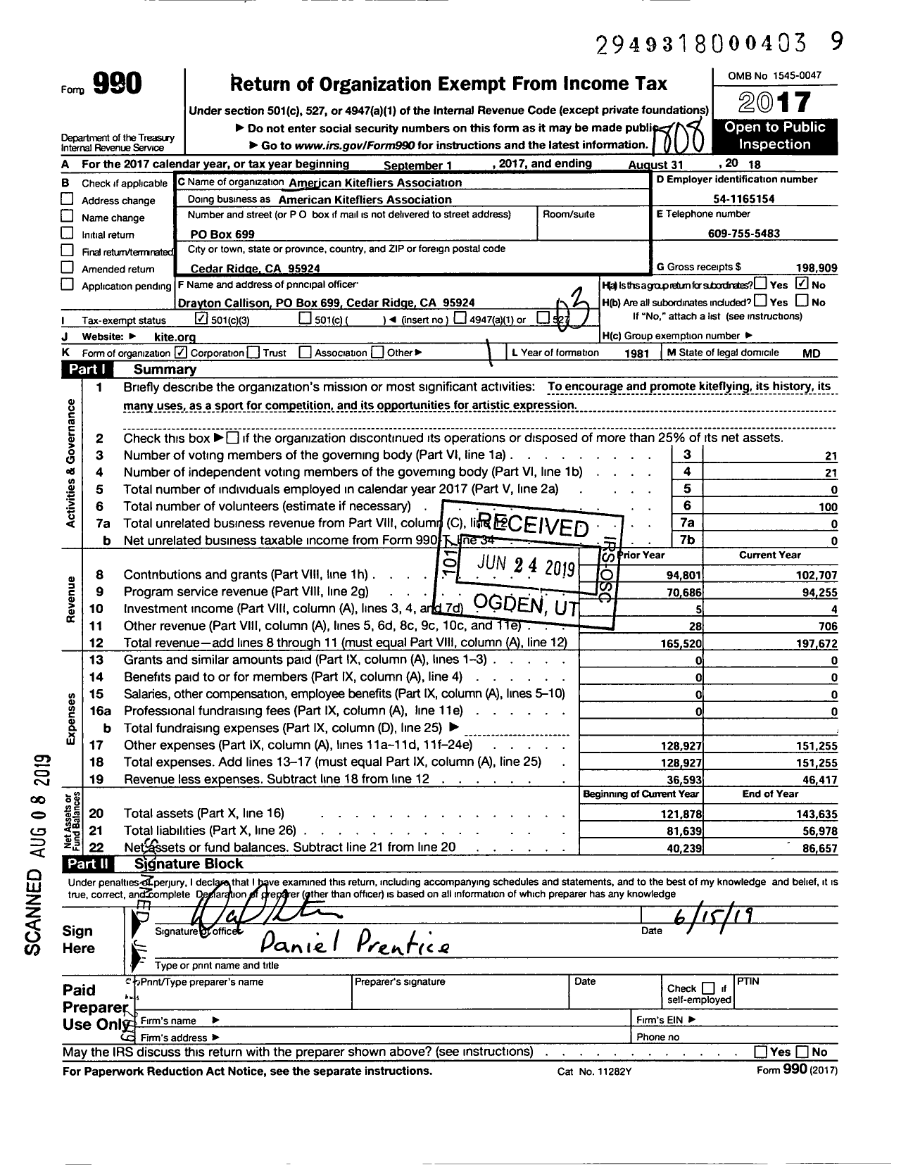 Image of first page of 2017 Form 990 for American Kitefliers Association