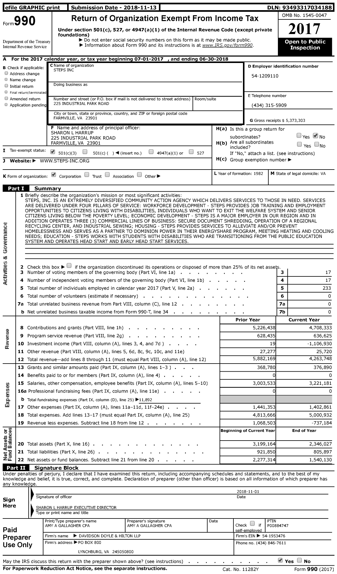 Image of first page of 2017 Form 990 for Steps