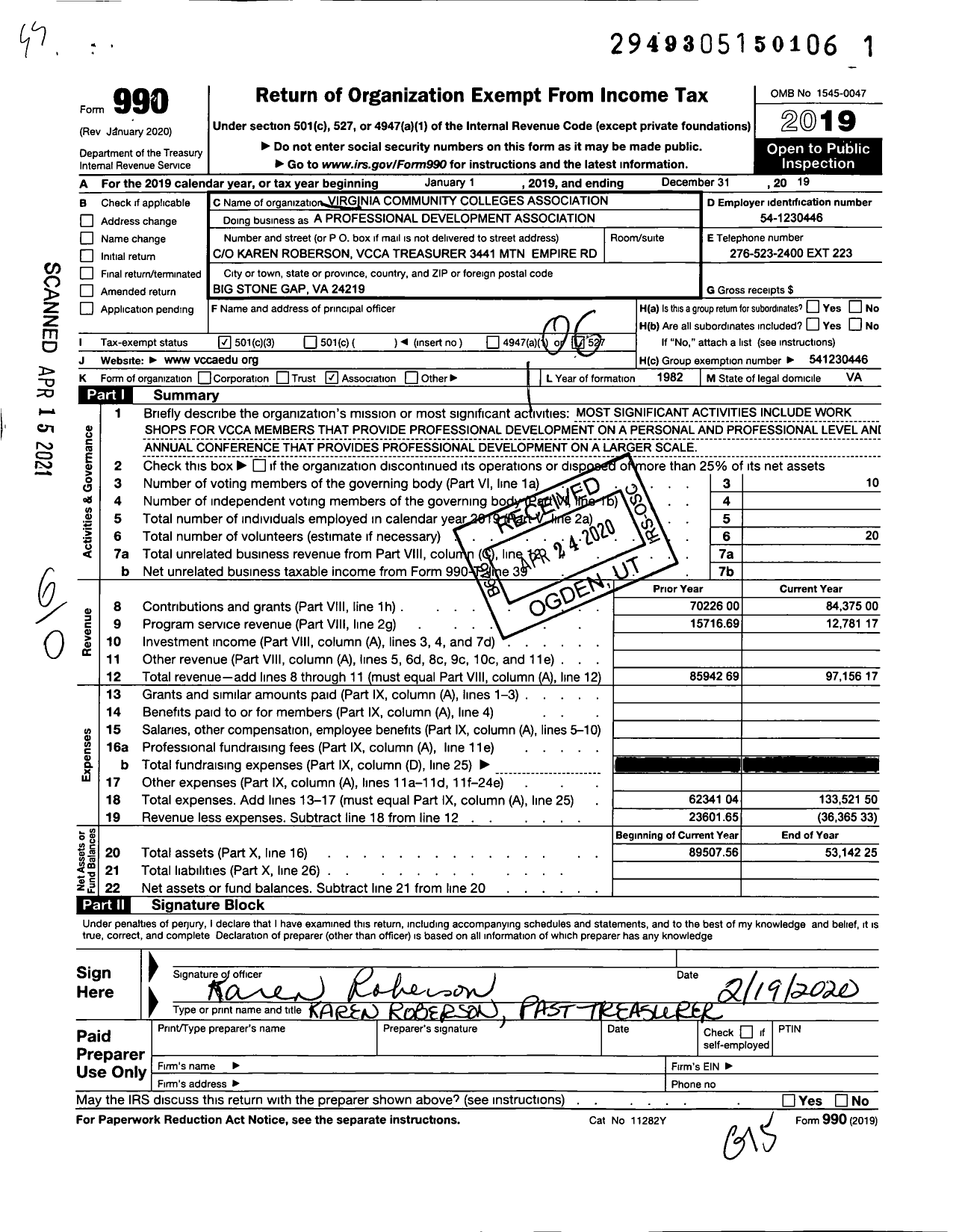 Image of first page of 2019 Form 990O for A Professional Development Association