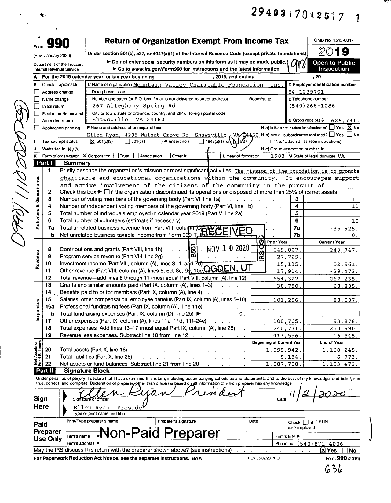 Image of first page of 2019 Form 990 for Eastmont Community Foundation