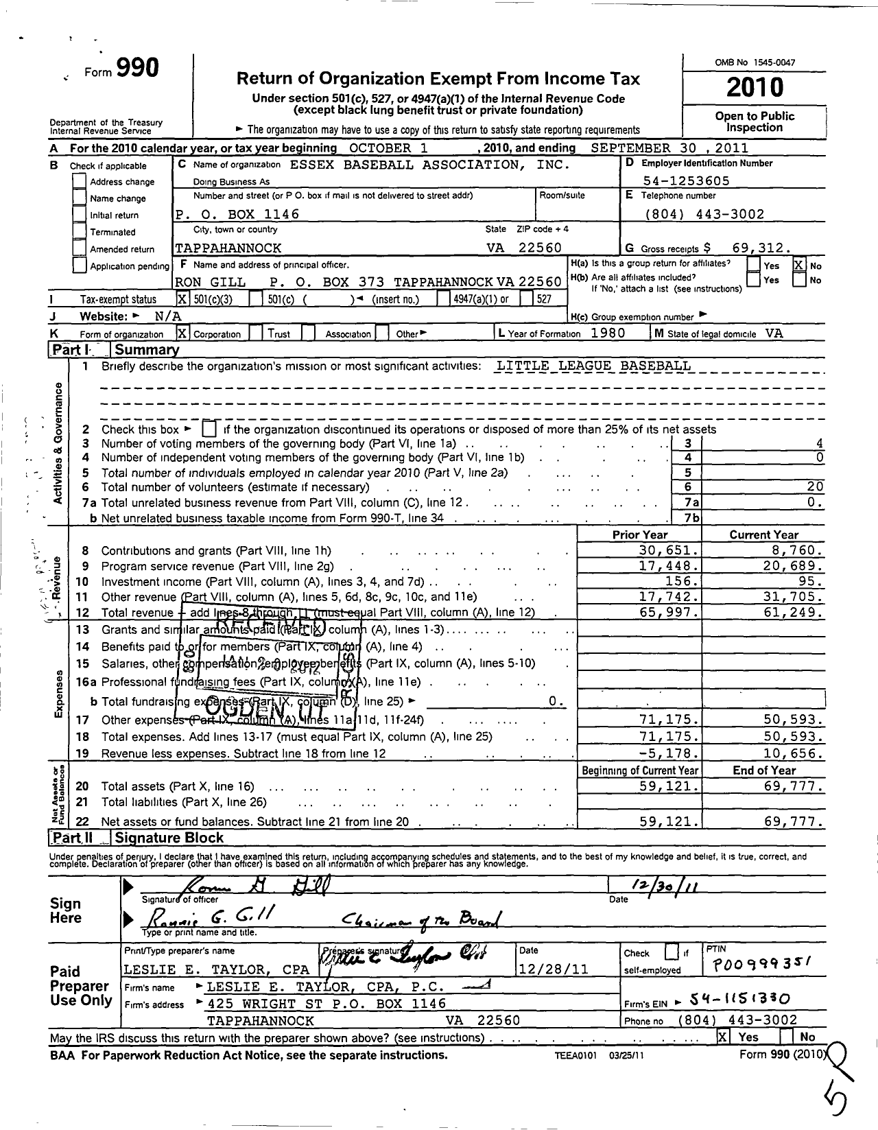 Image of first page of 2010 Form 990 for Little League Baseball