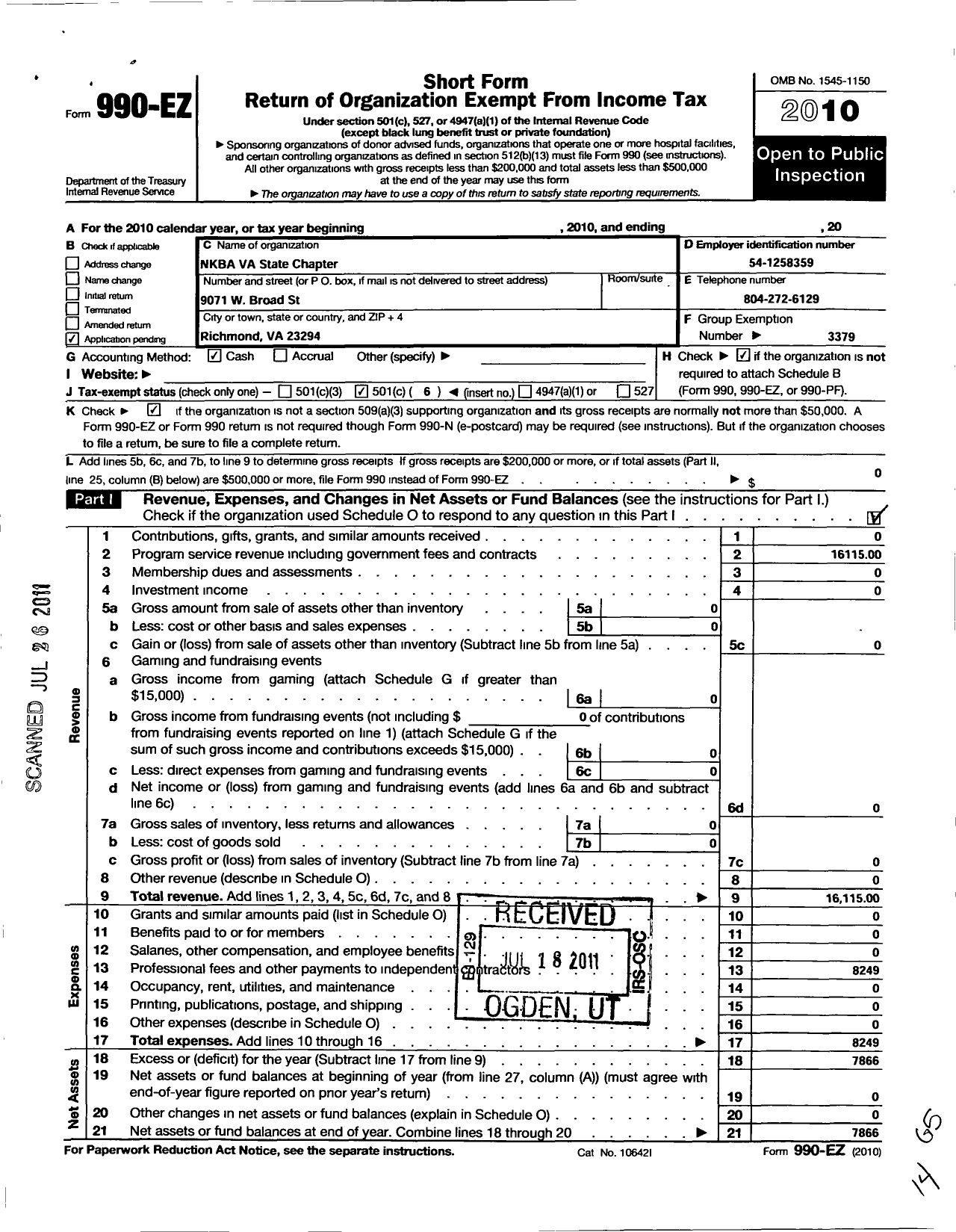 Image of first page of 2010 Form 990EO for National Kitchen and Bath Association / Virginia State Chapter