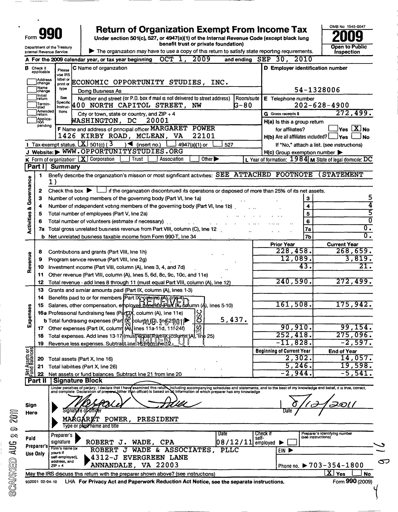 Image of first page of 2009 Form 990 for Economic Opportunity Studies