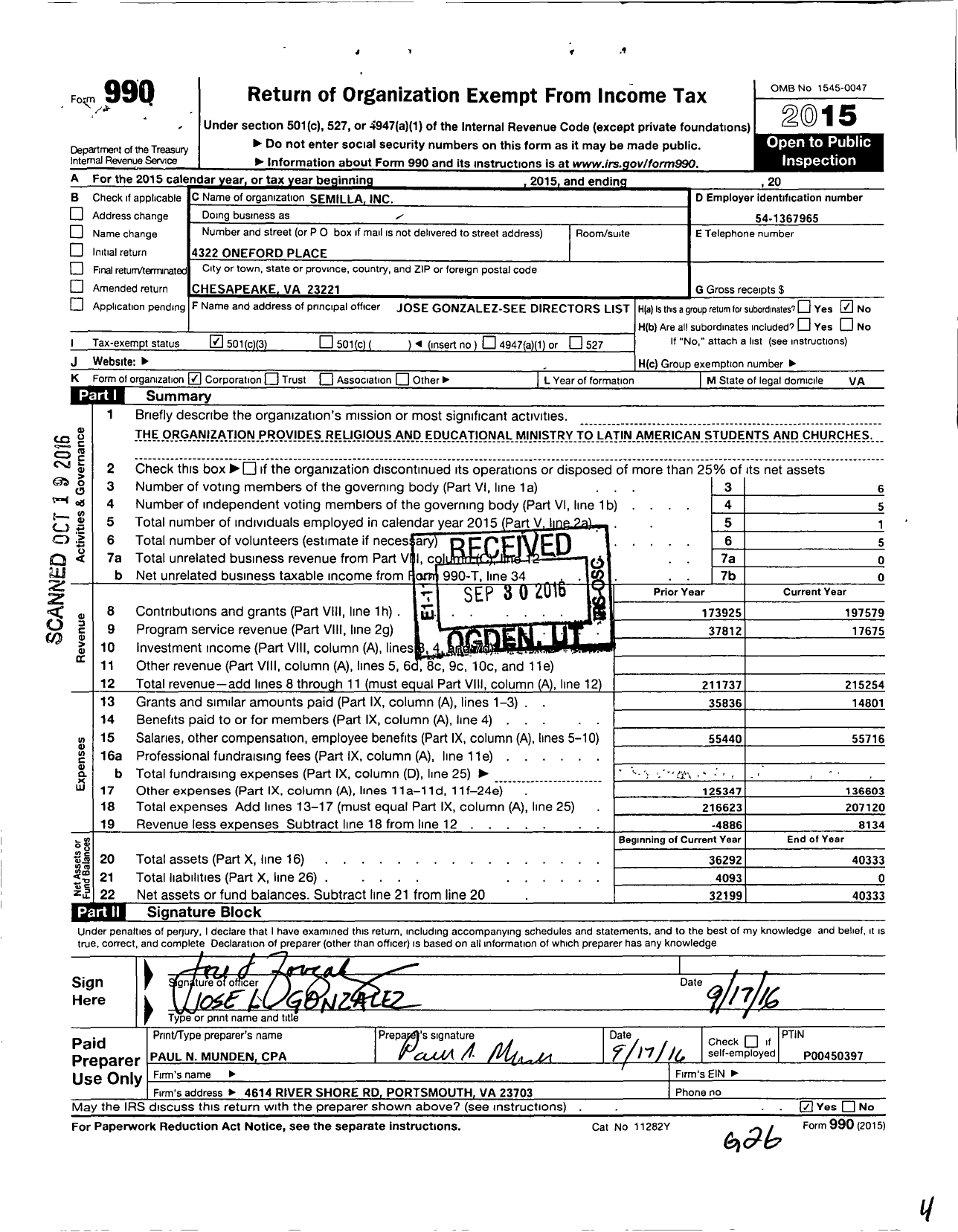 Image of first page of 2015 Form 990 for Semilla