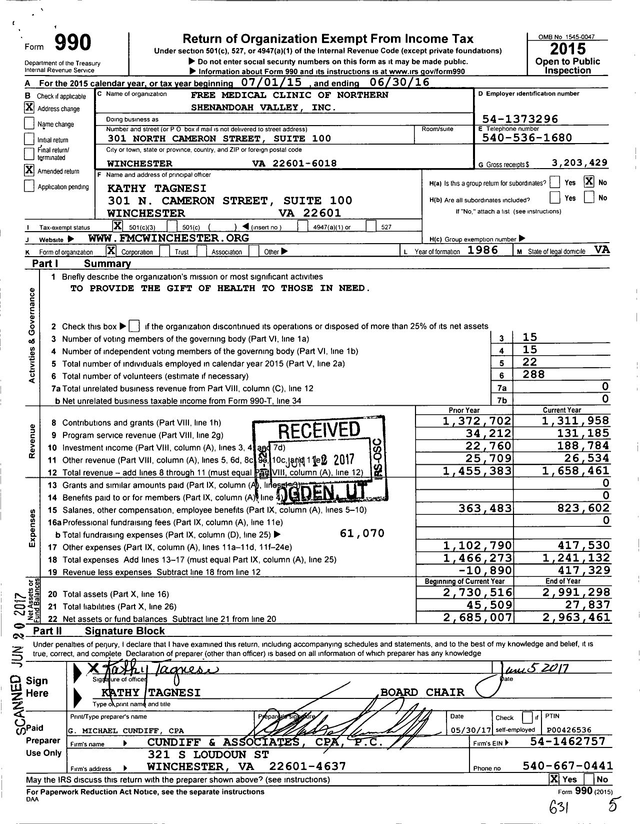 Image of first page of 2015 Form 990 for Dr Terry Sinclair Health Clinic