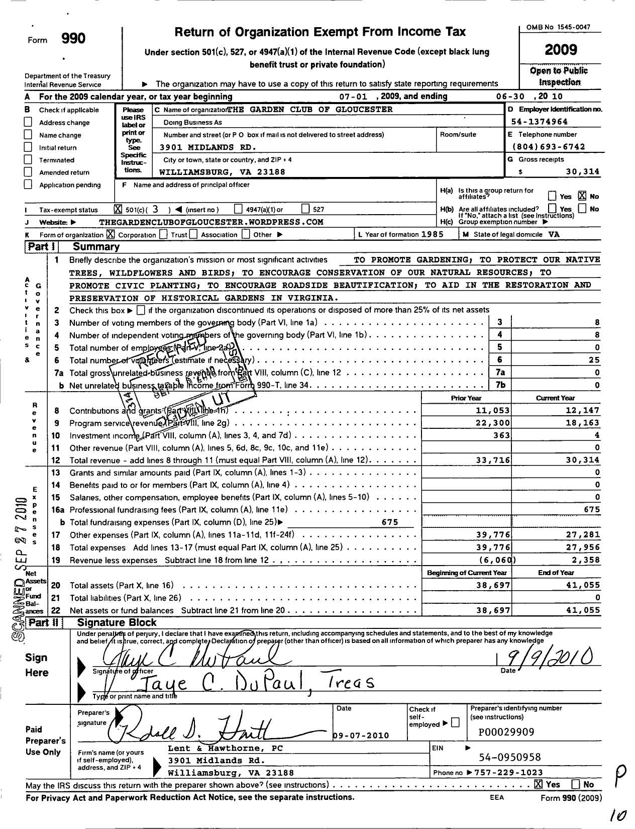 Image of first page of 2009 Form 990 for The Garden Club of Gloucester