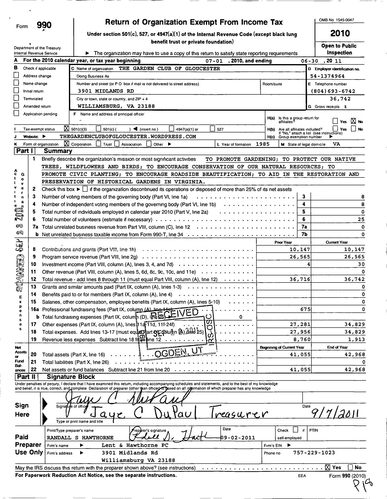 Image of first page of 2010 Form 990 for The Garden Club of Gloucester