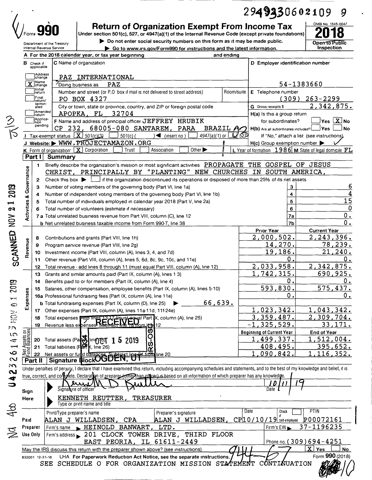 Image of first page of 2018 Form 990 for Project Amazon