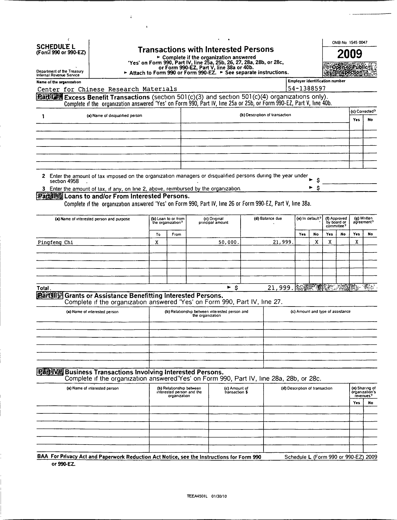 Image of first page of 2009 Form 990ER for Center for Chinese Research Materials