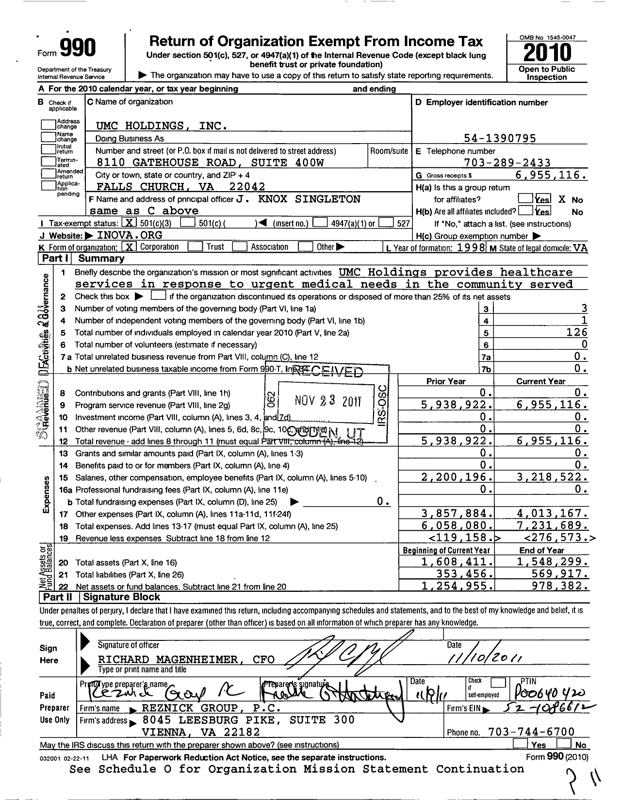 Image of first page of 2010 Form 990 for Umc Holdings