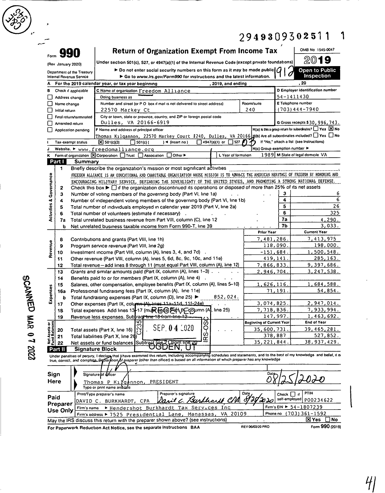 Image of first page of 2019 Form 990 for Freedom Alliance