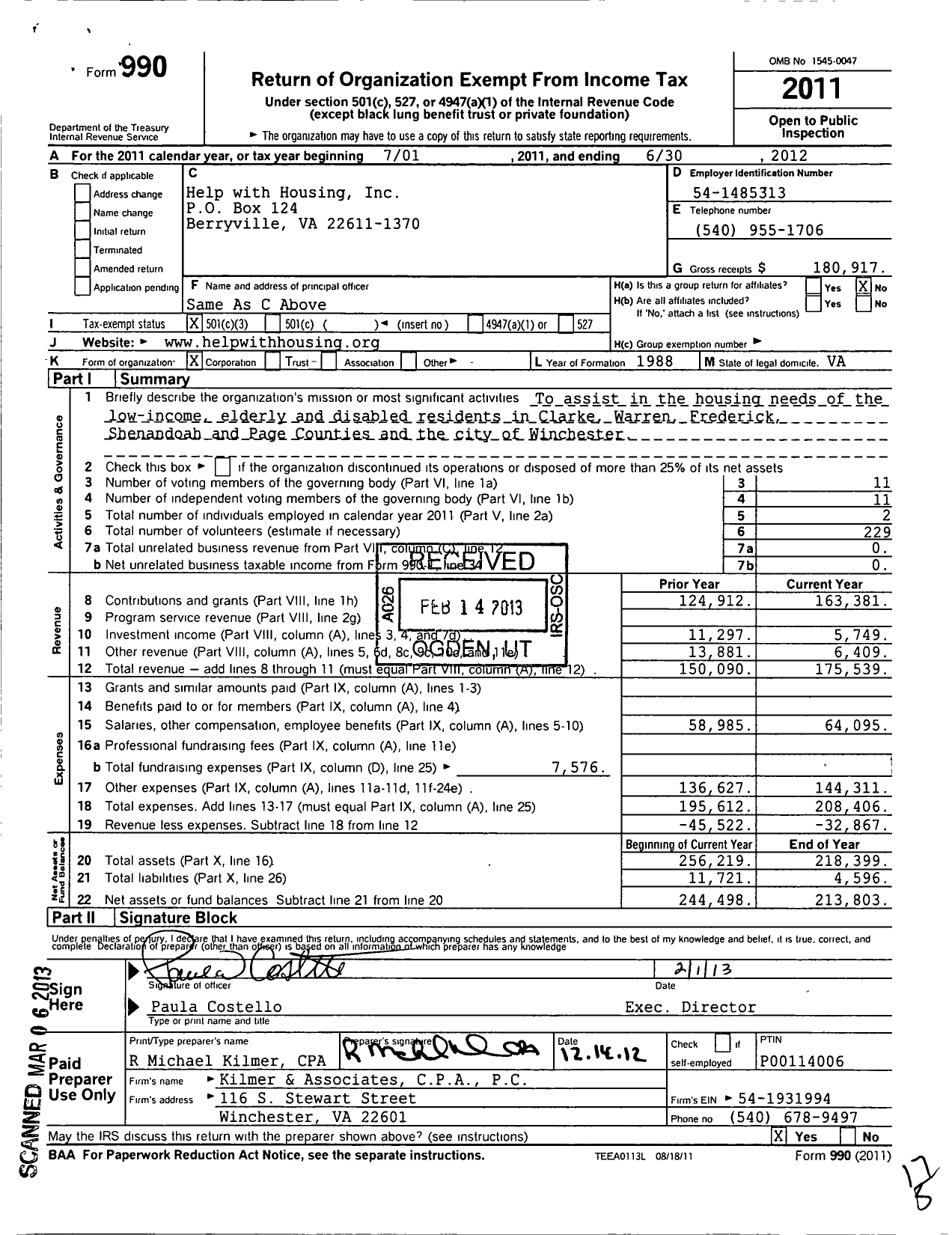 Image of first page of 2011 Form 990 for Help with Housing