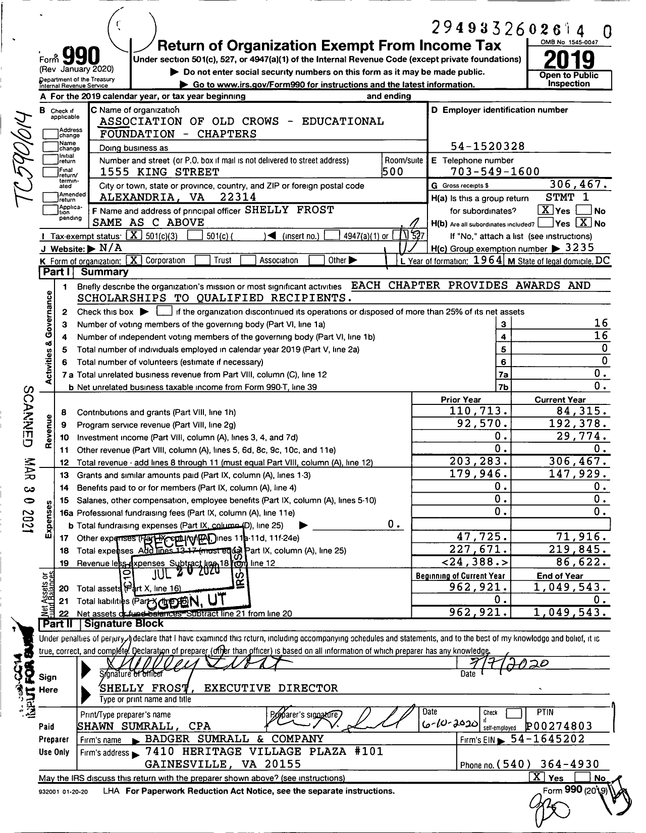 Image of first page of 2019 Form 990 for Association of Old Crows - Educational Foundation - Chapters