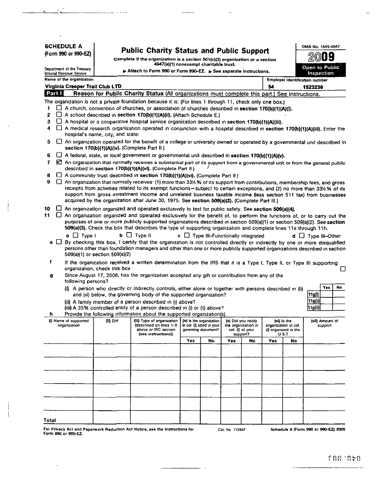 Image of first page of 2009 Form 990ER for Virginia Creeper Trail Club