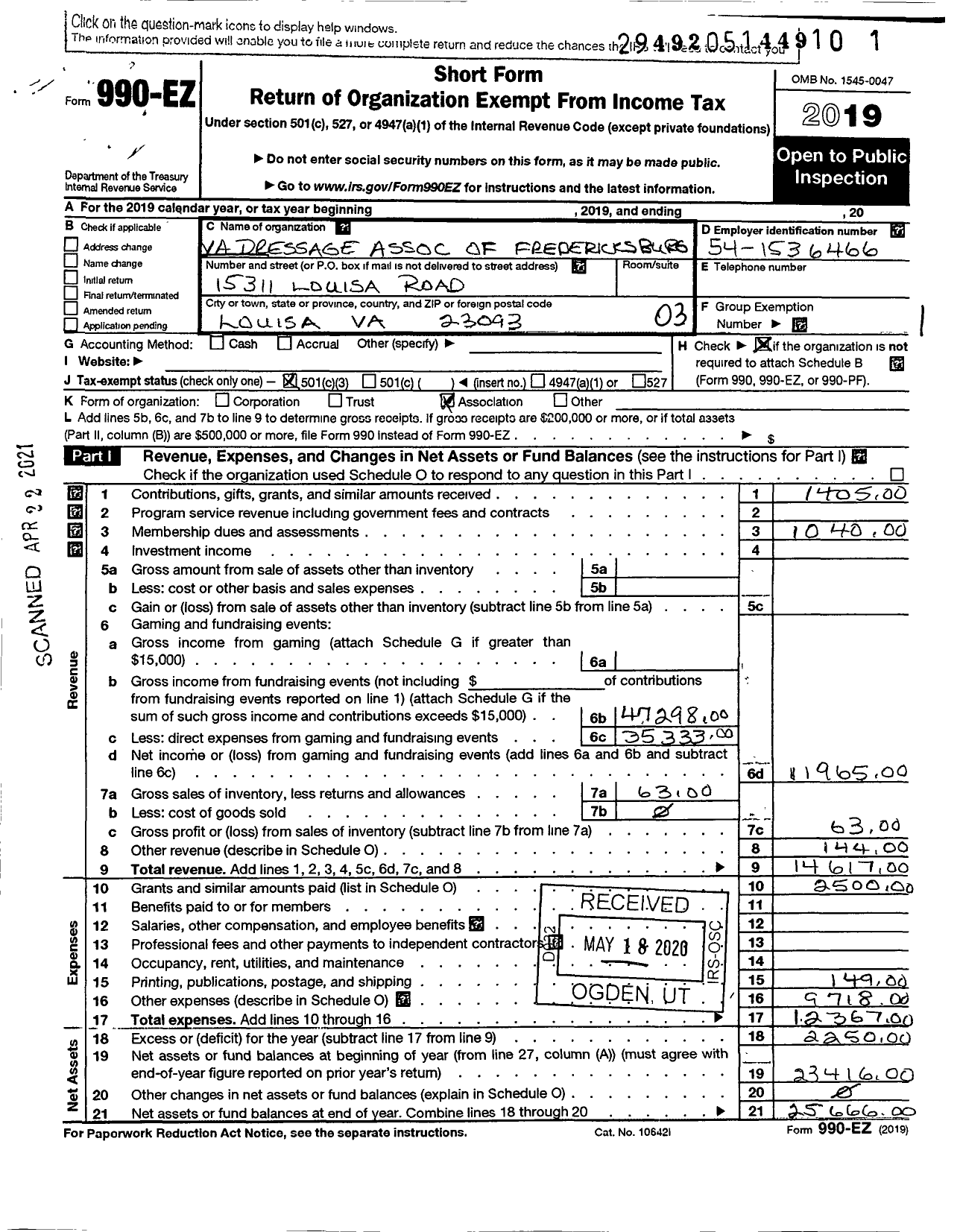 Image of first page of 2019 Form 990EZ for Virginia Dressage Association of Fredericksburg