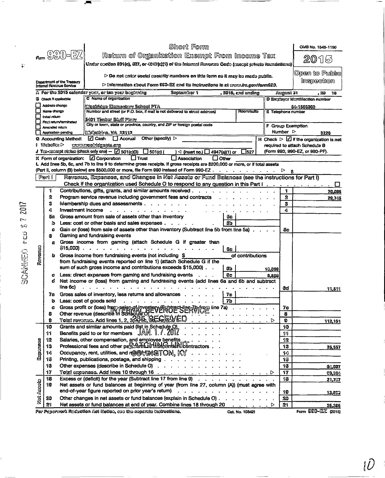 Image of first page of 2015 Form 990EZ for Virginia PTA - Woolridge Elementary PTA