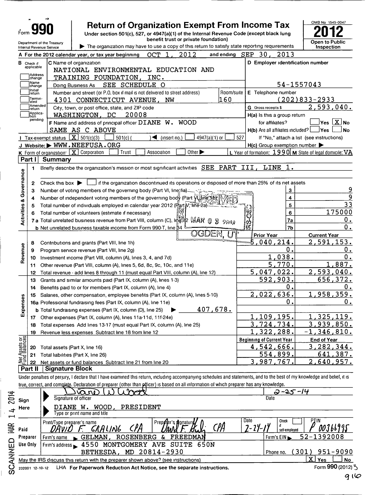 Image of first page of 2012 Form 990 for National Environmental Education and Training Foundation