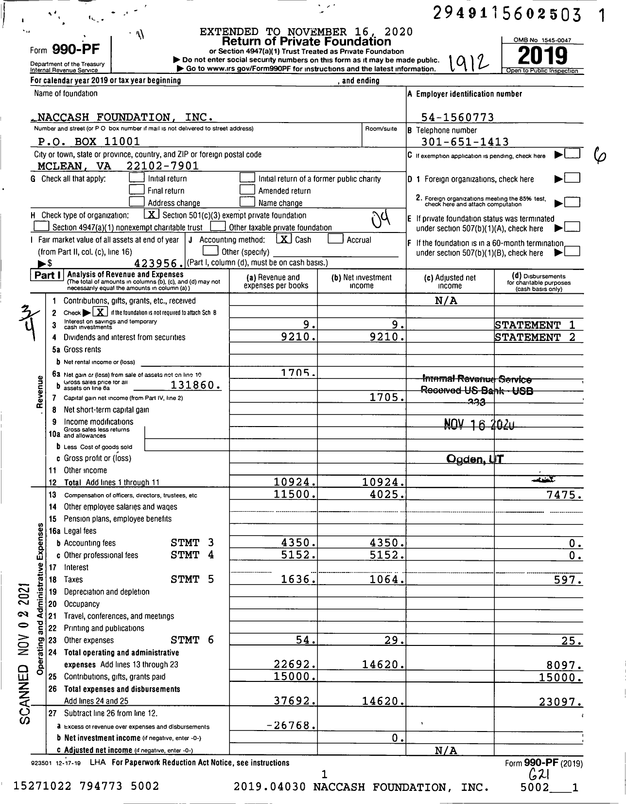 Image of first page of 2019 Form 990PF for Naccash Foundation