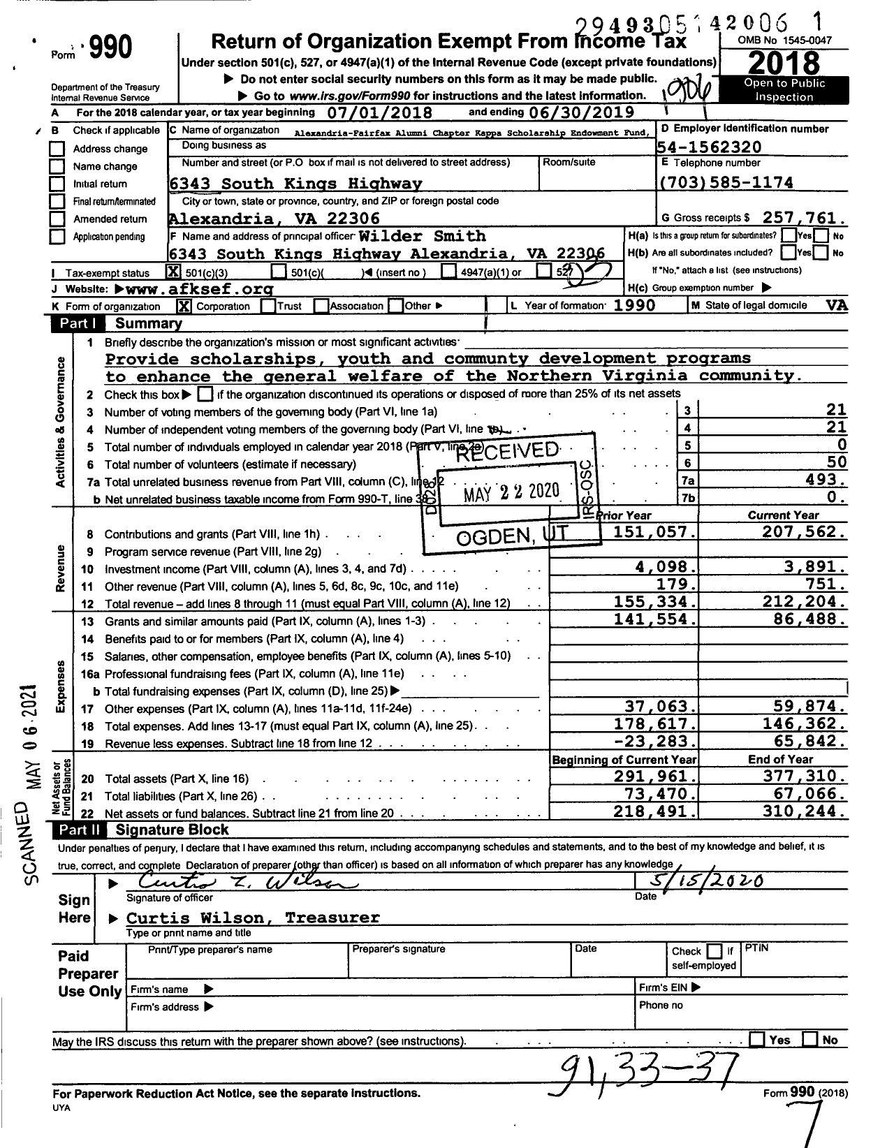 Image of first page of 2018 Form 990 for Alexandria-Fairfax Alumni Chapter Kappa Schlrship Endowment Fund