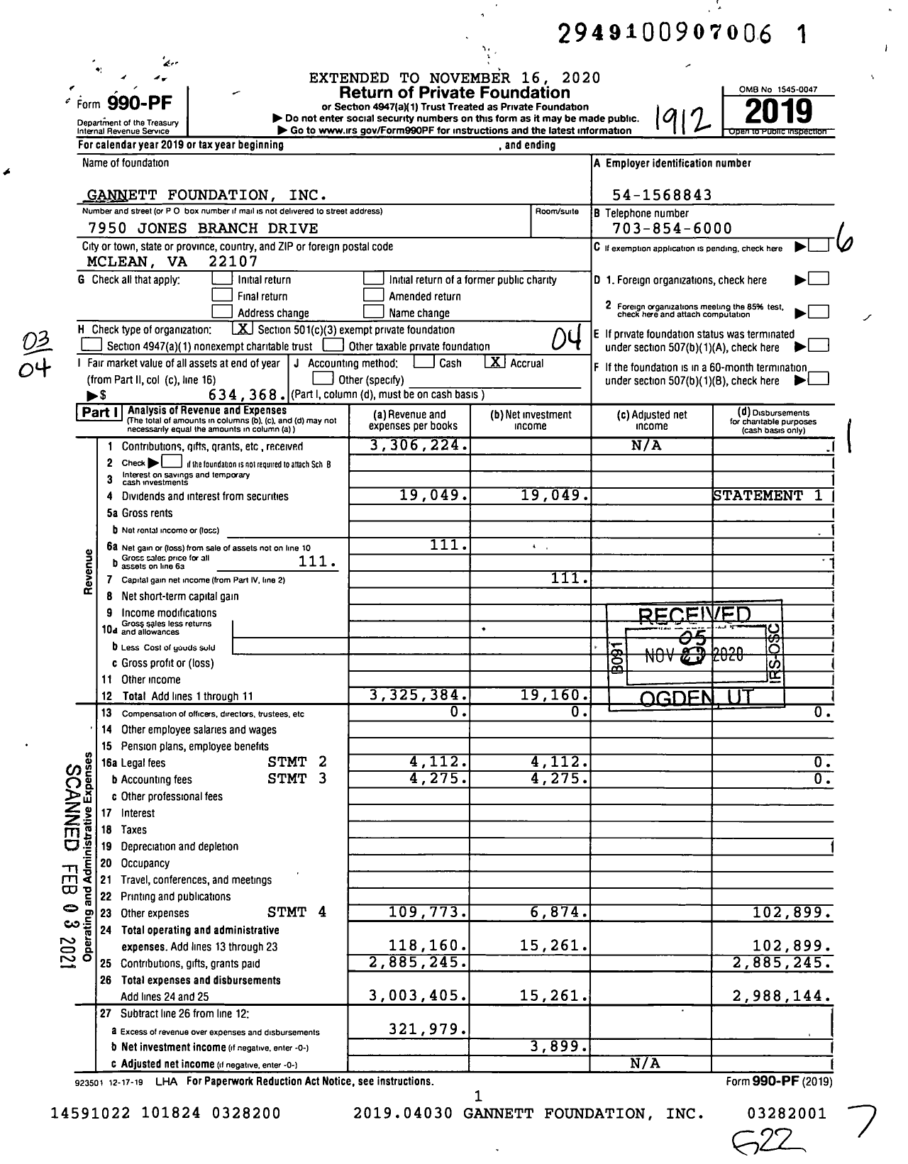 Image of first page of 2019 Form 990PF for Gannett Foundation