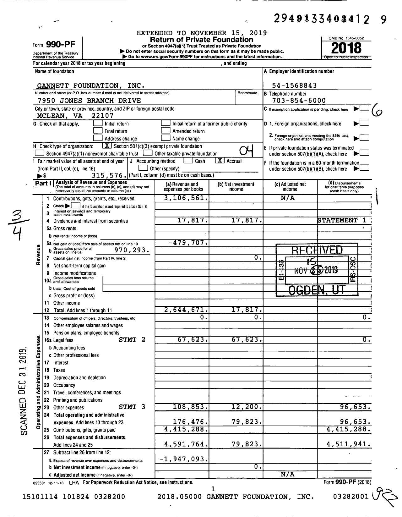 Image of first page of 2018 Form 990PF for Gannett Foundation