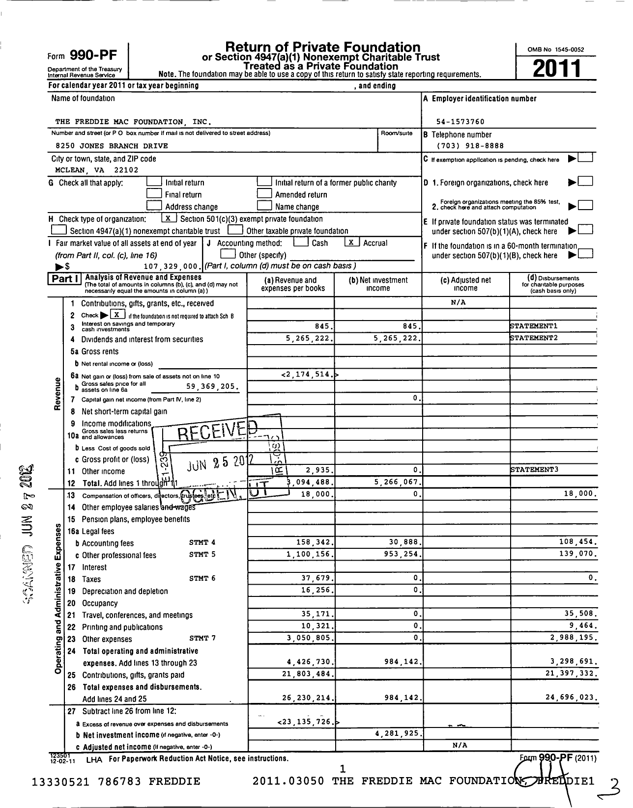 Image of first page of 2011 Form 990PF for Freddie Mac