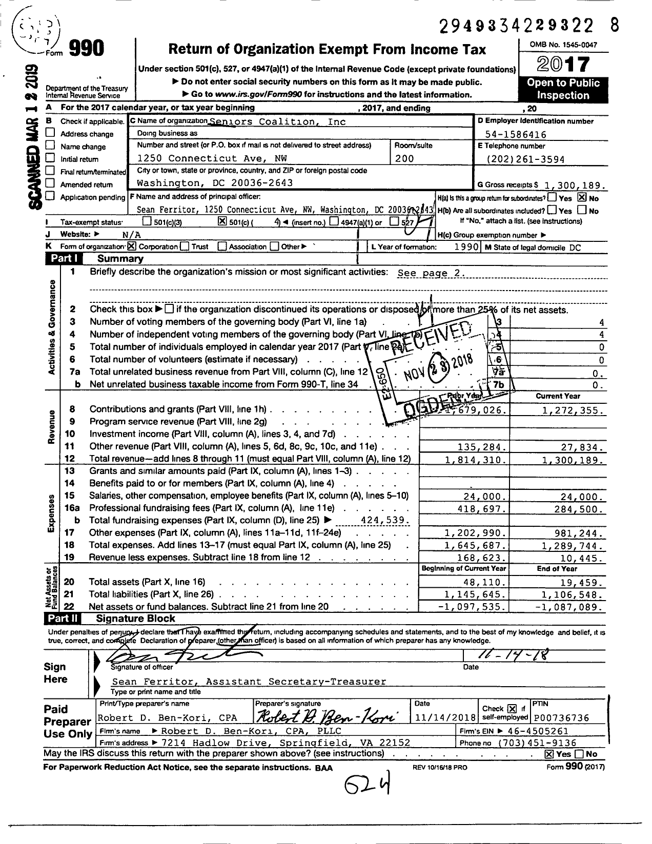 Image of first page of 2017 Form 990O for Seniors Coalition