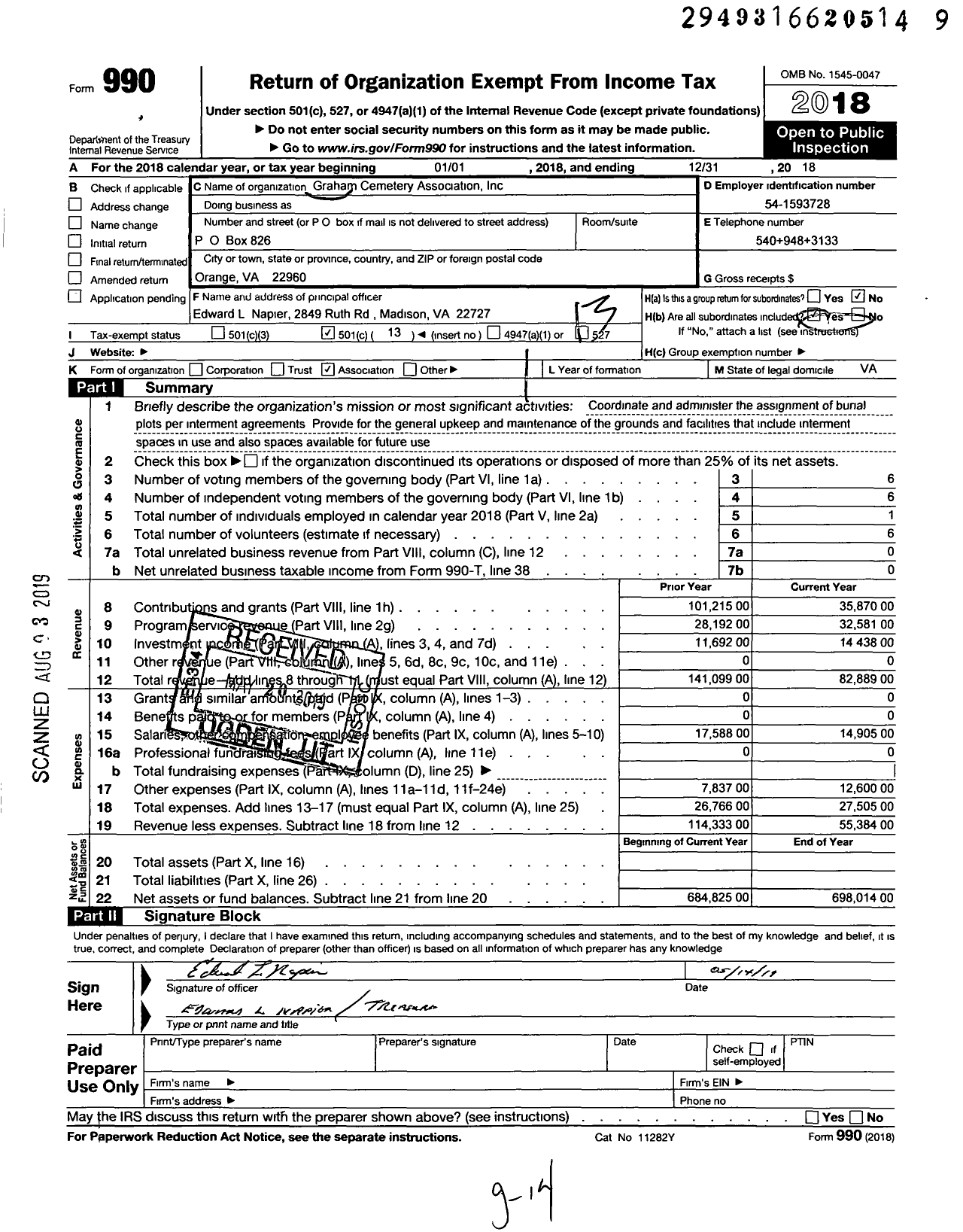 Image of first page of 2018 Form 990O for Graham Cemetery Association