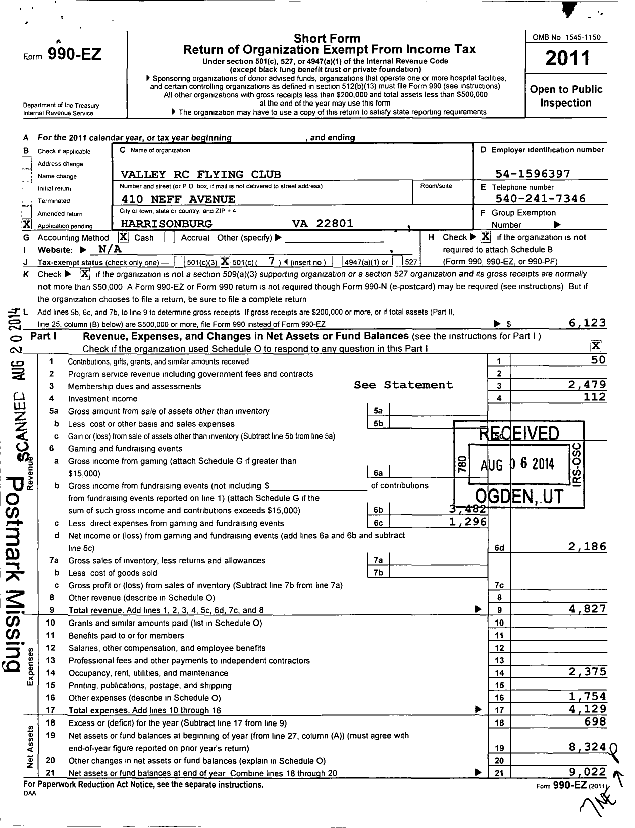 Image of first page of 2011 Form 990EO for Valley RC Flying Club