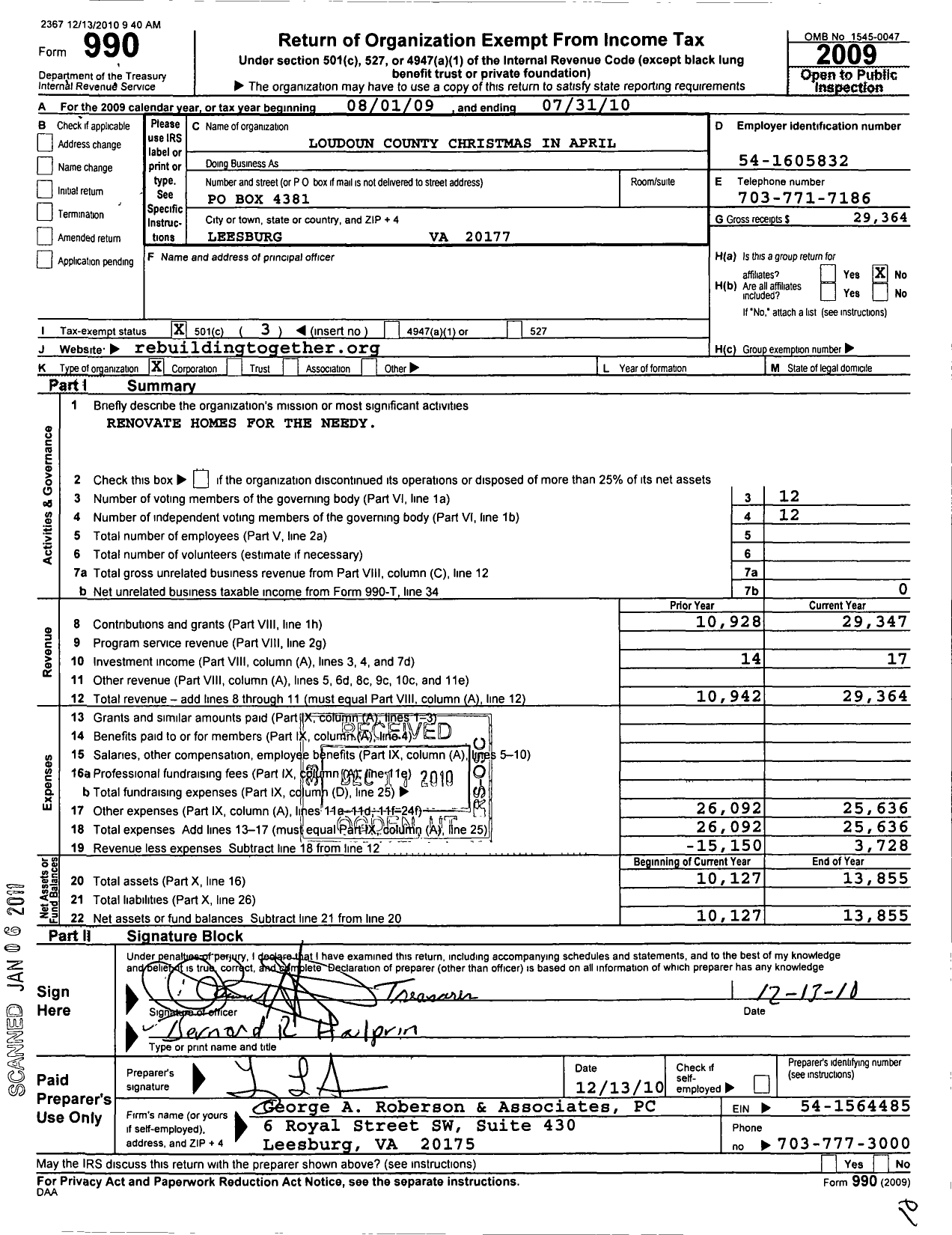 Image of first page of 2009 Form 990 for Loudoun Giving Hands